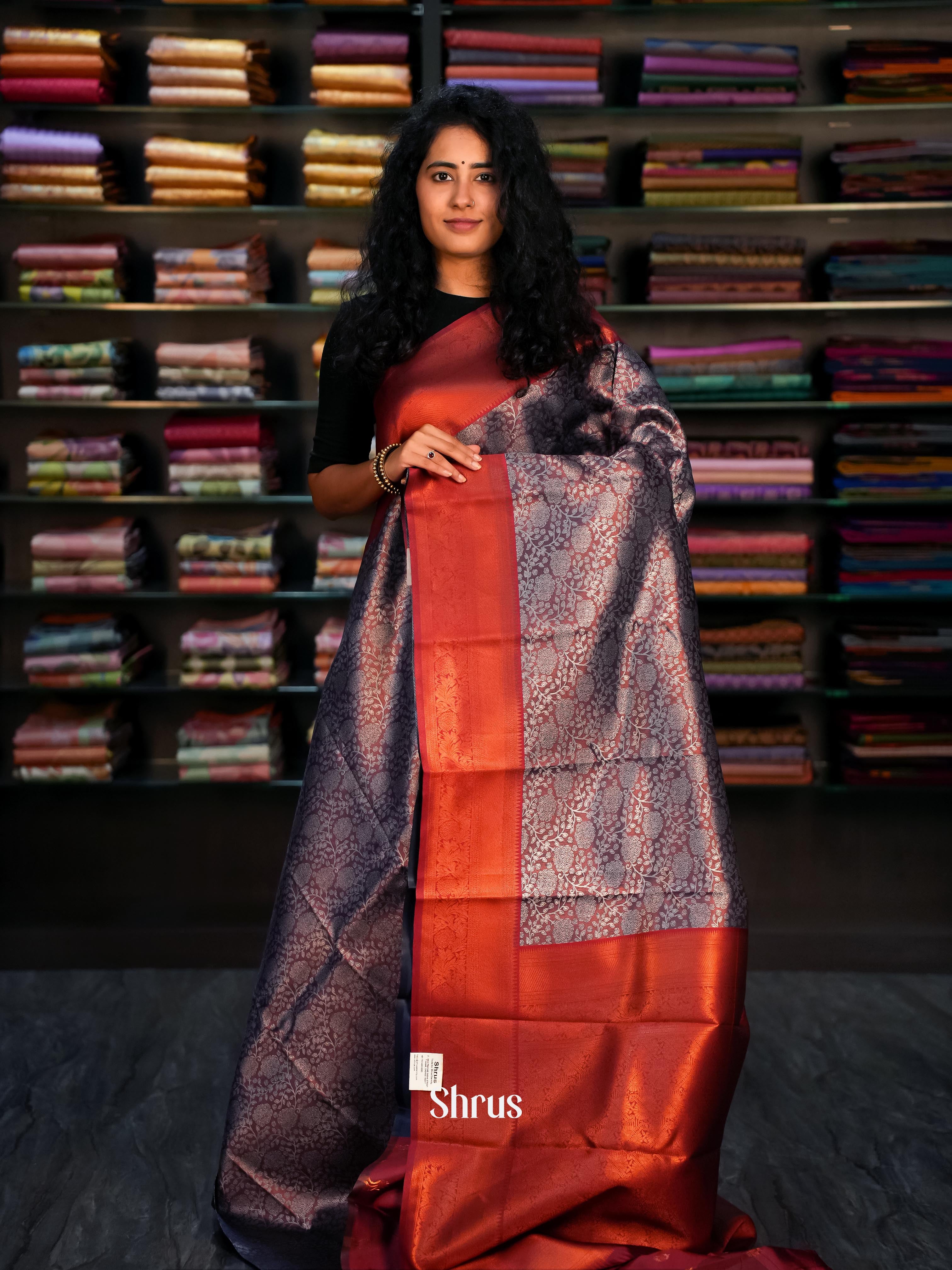 Brown & Maroon- Semi Arani Silk Saree - Shop on ShrusEternity.com