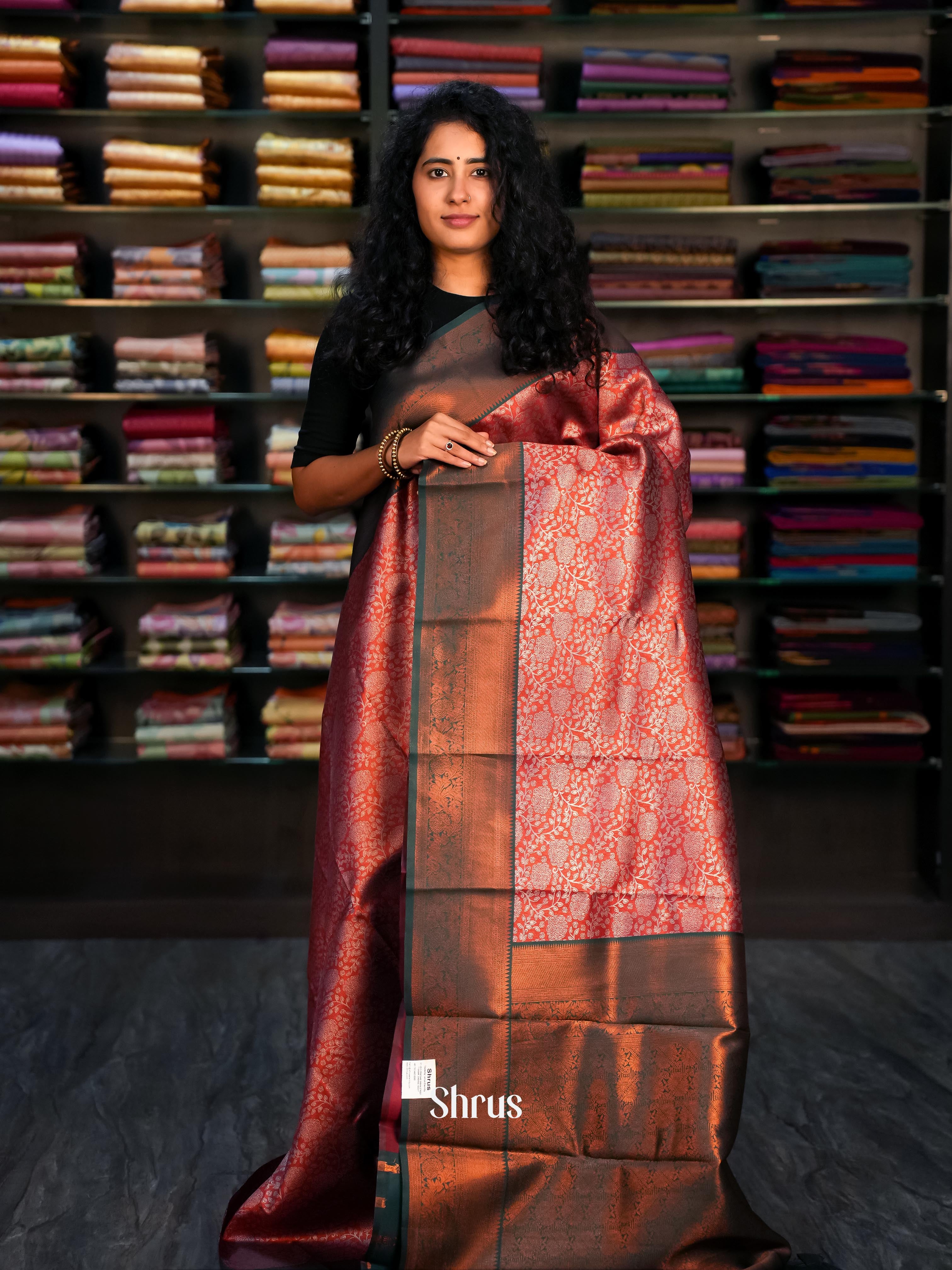 Red & Green - Semi Arani Silk Saree - Shop on ShrusEternity.com