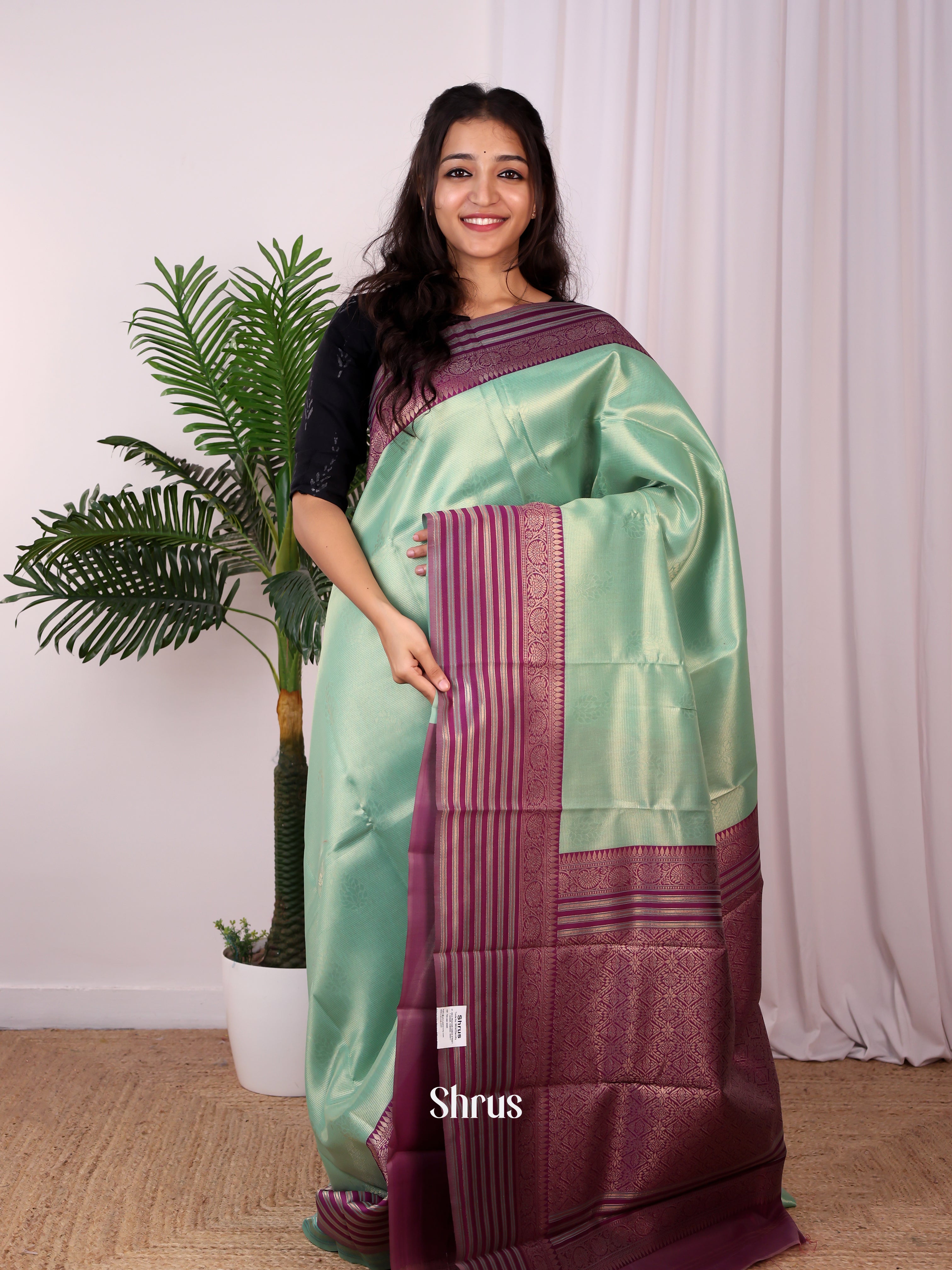 Green & Purple- Semi Arani Silk Saree - Shop on ShrusEternity.com