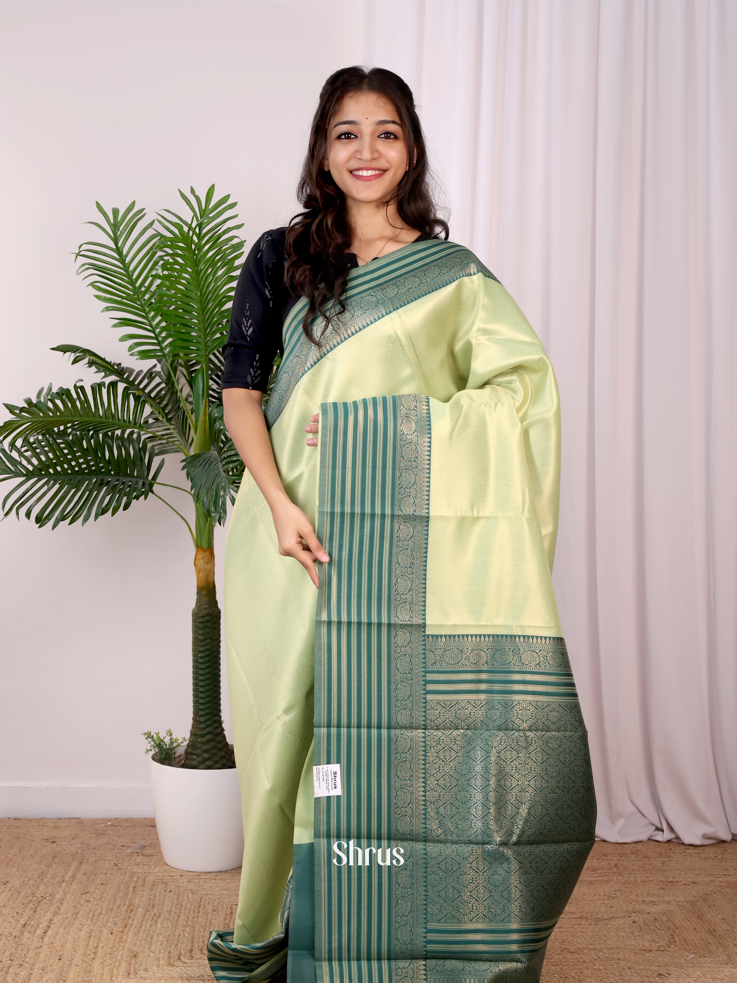 Lite Green & Green - Semi Arani Silk Saree - Shop on ShrusEternity.com