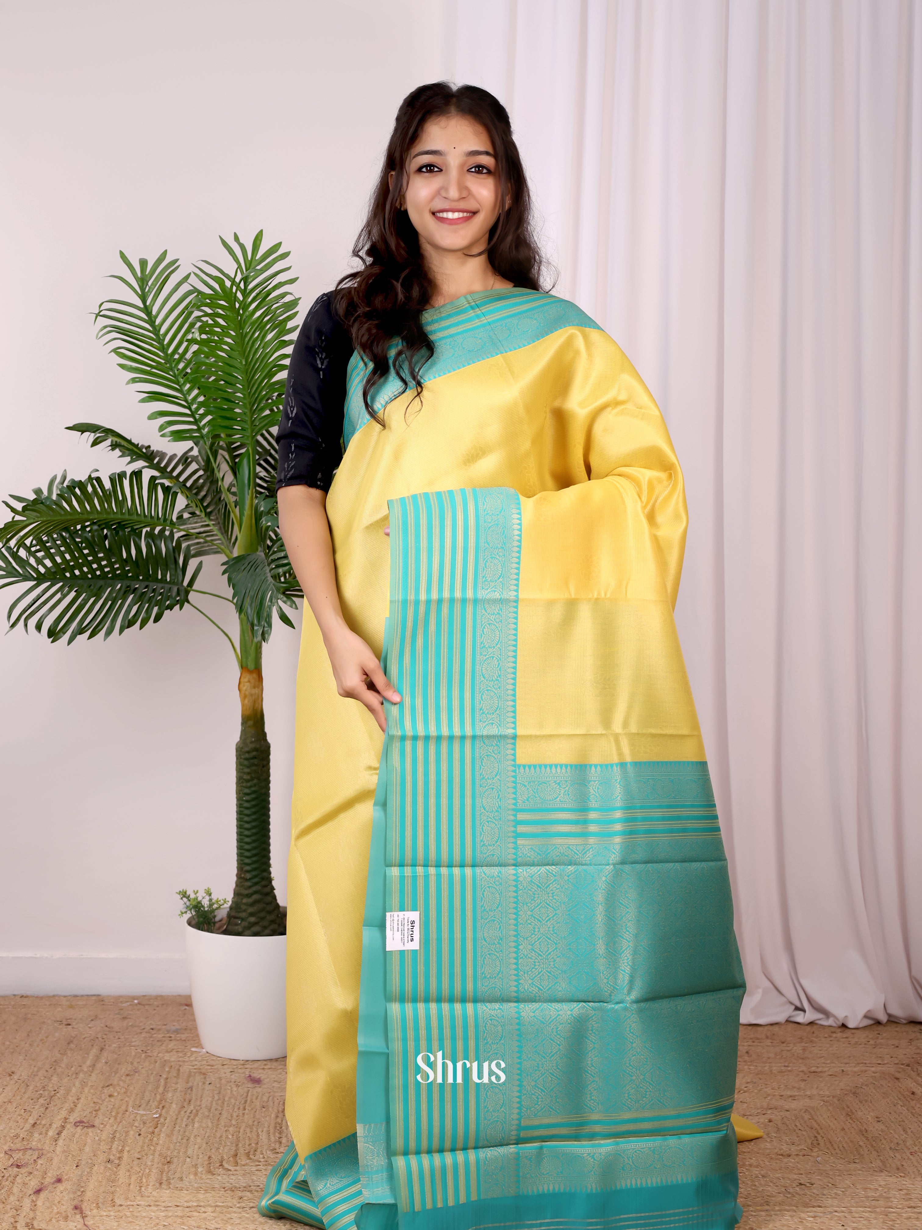 Yellow & Green - Semi Arani Silk Saree - Shop on ShrusEternity.com