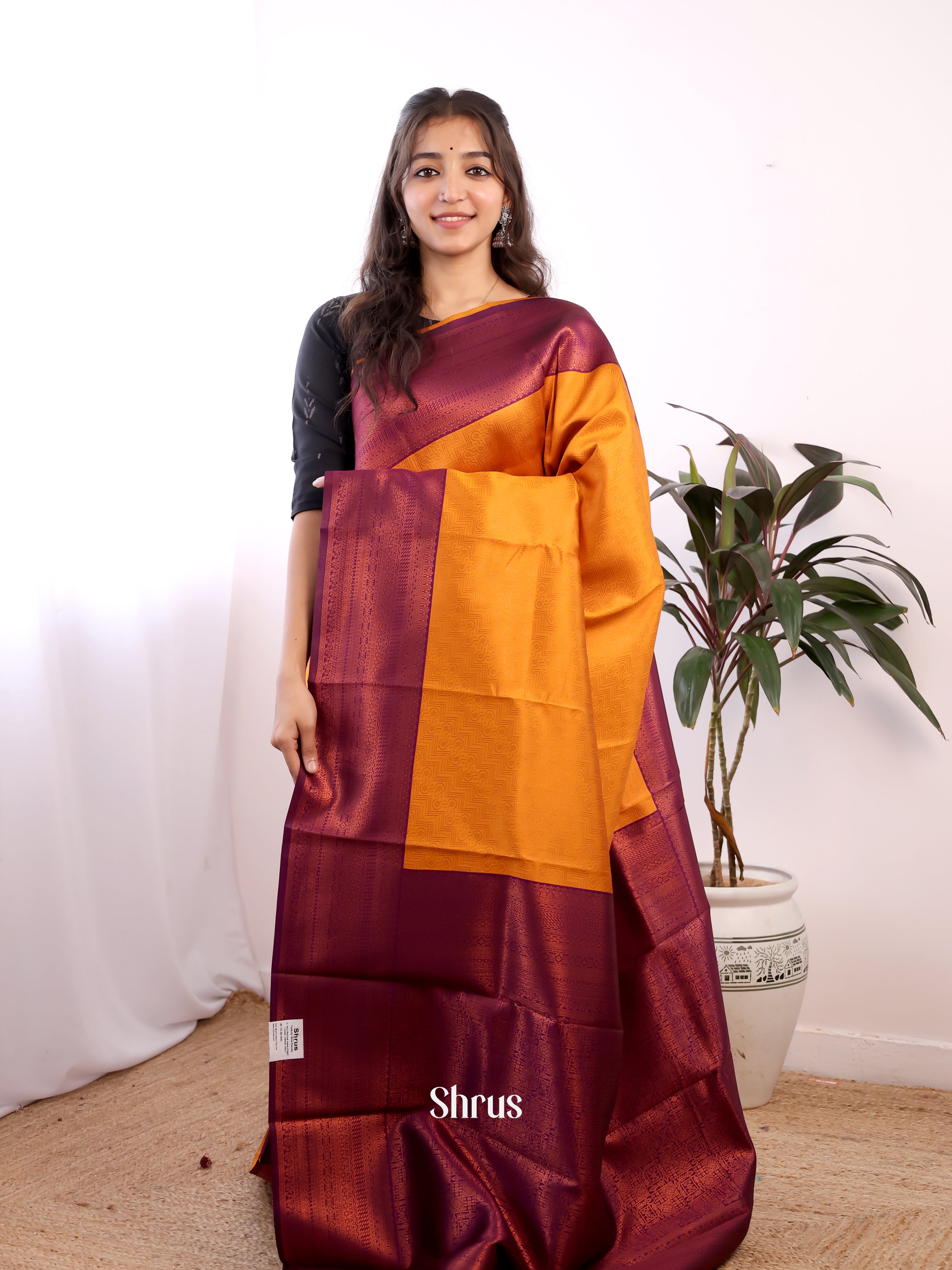 Mustard & Purple - Semi Arani Silk Saree - Shop on ShrusEternity.com