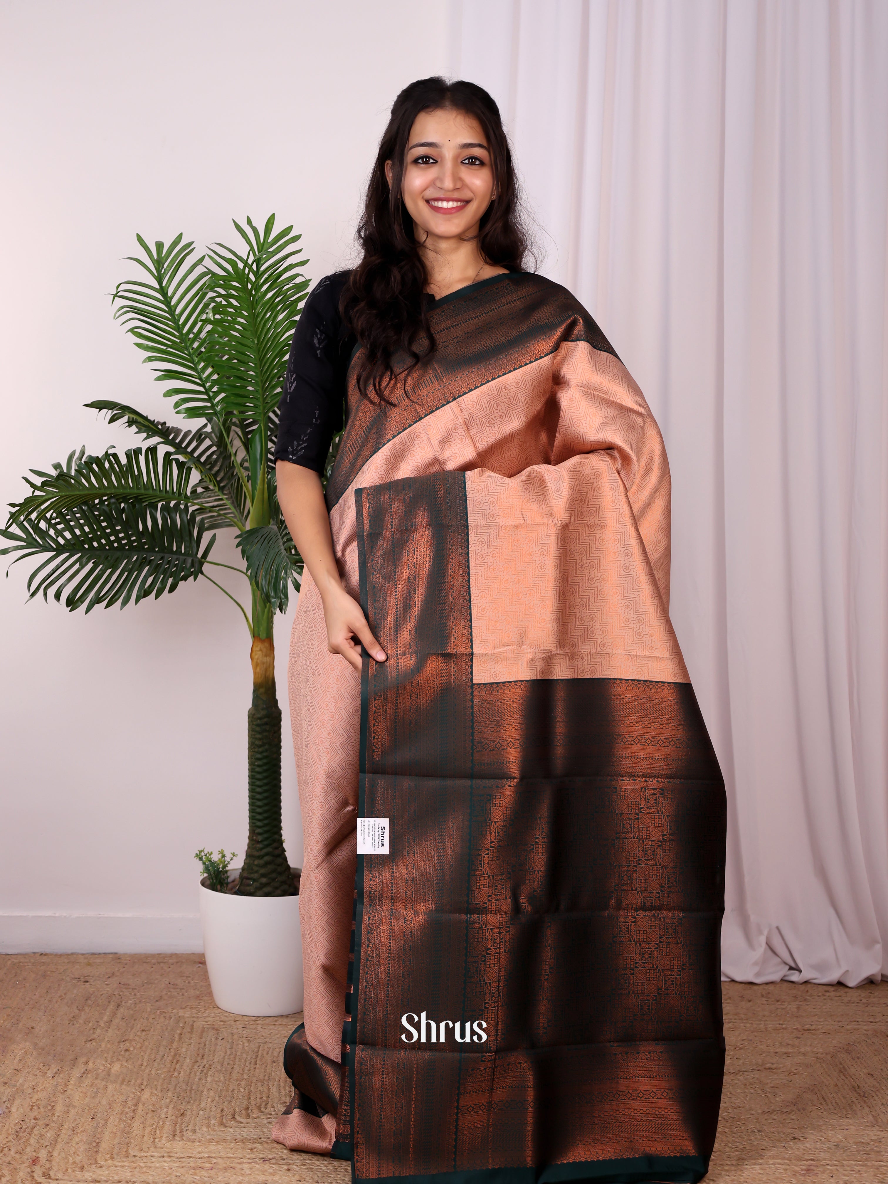 Peach & Green - Semi Arani Silk Saree - Shop on ShrusEternity.com