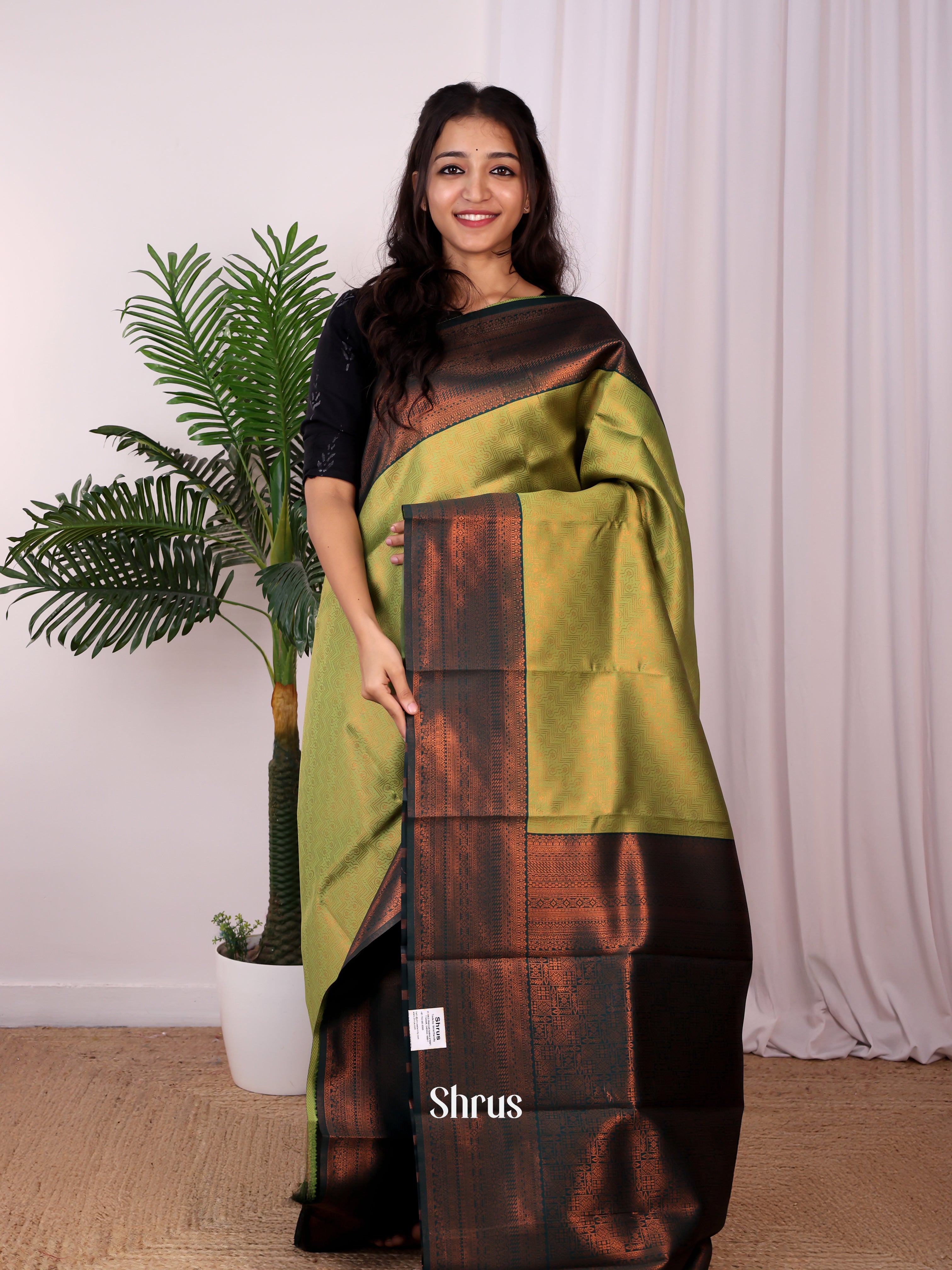 Lite Green & Green - Semi Arani Silk Saree - Shop on ShrusEternity.com