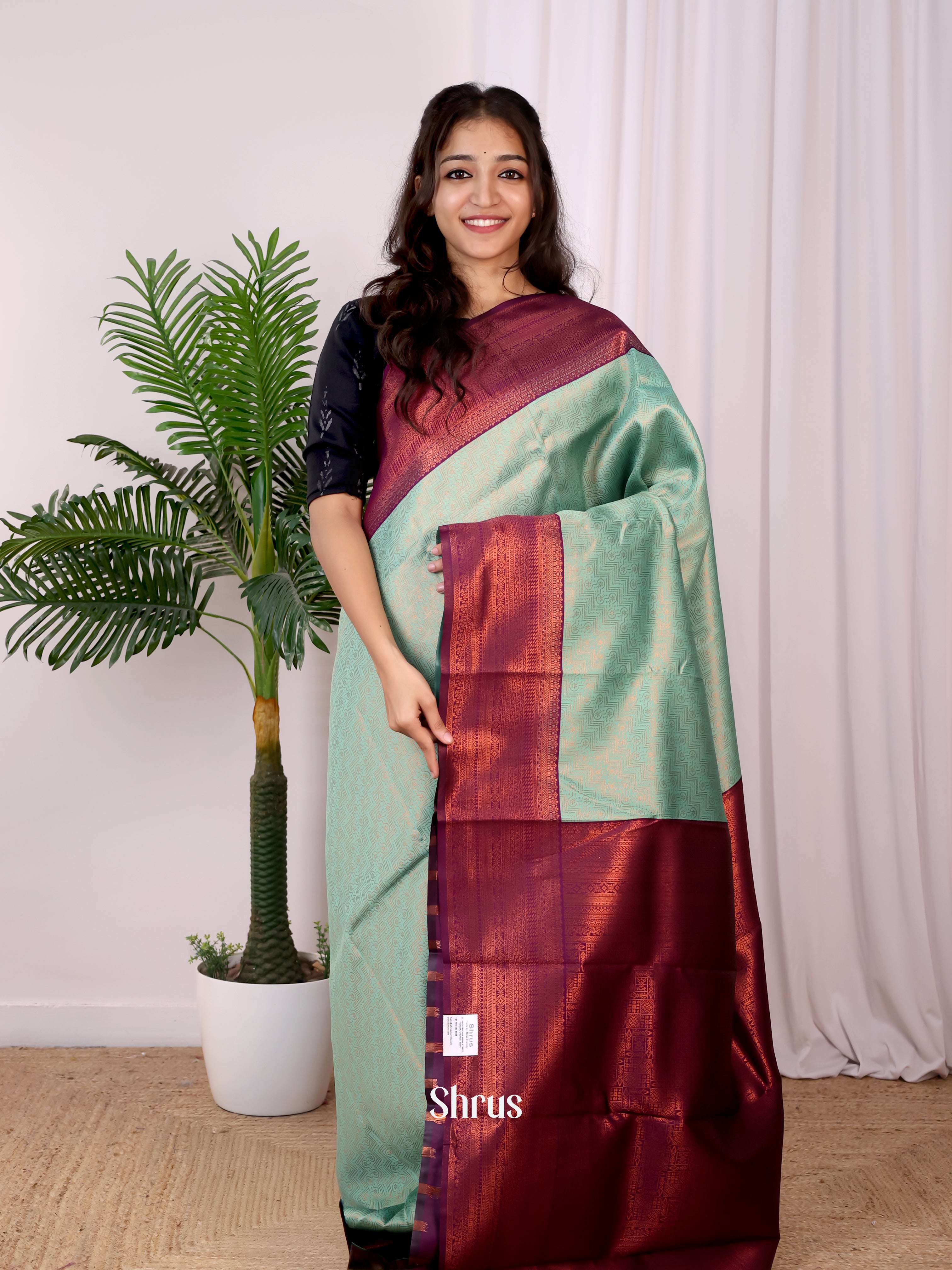 Green & Purple - Semi Arani Silk Saree - Shop on ShrusEternity.com