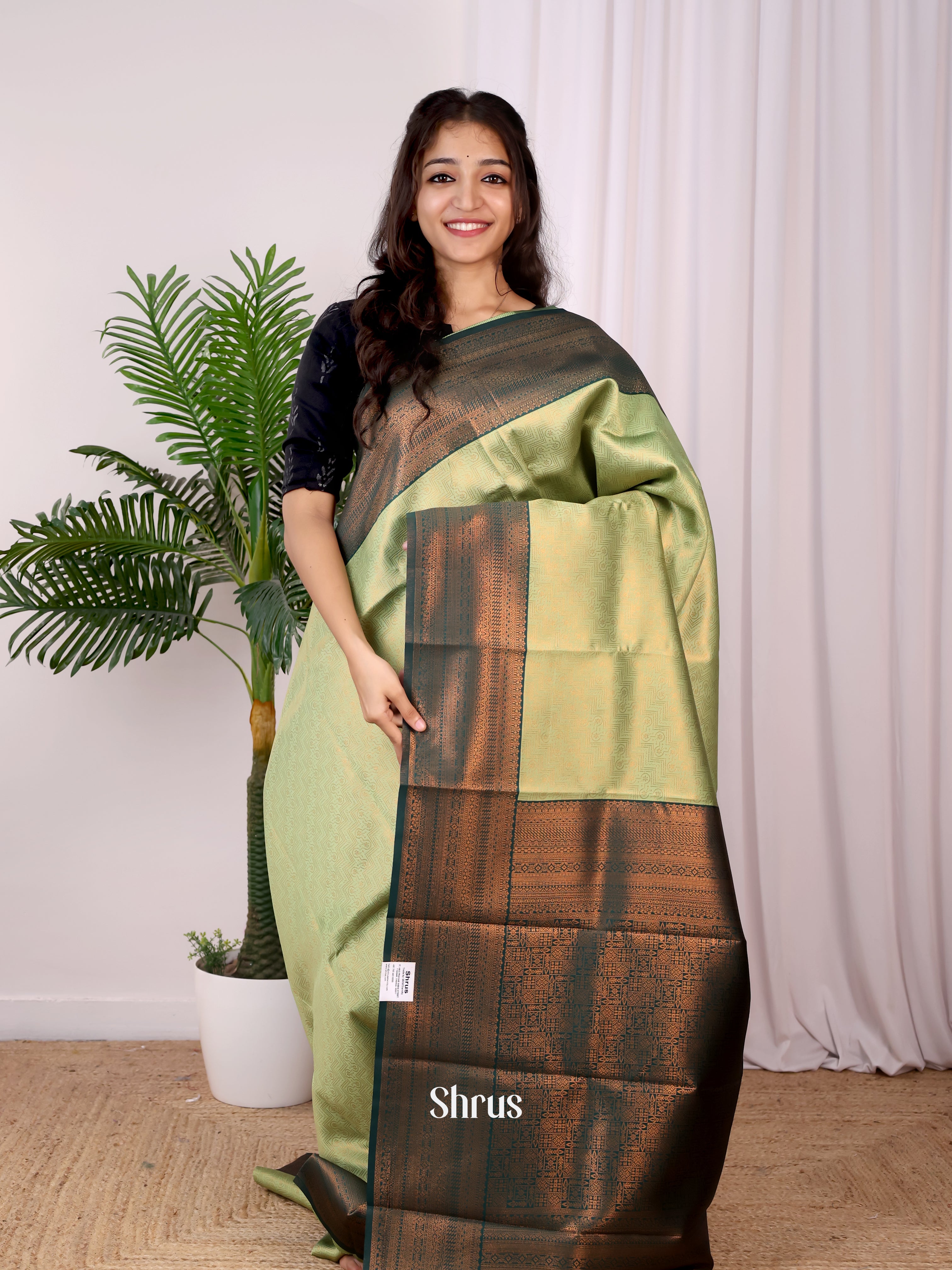 Lite Green & Green - Semi Arani Silk Saree - Shop on ShrusEternity.com