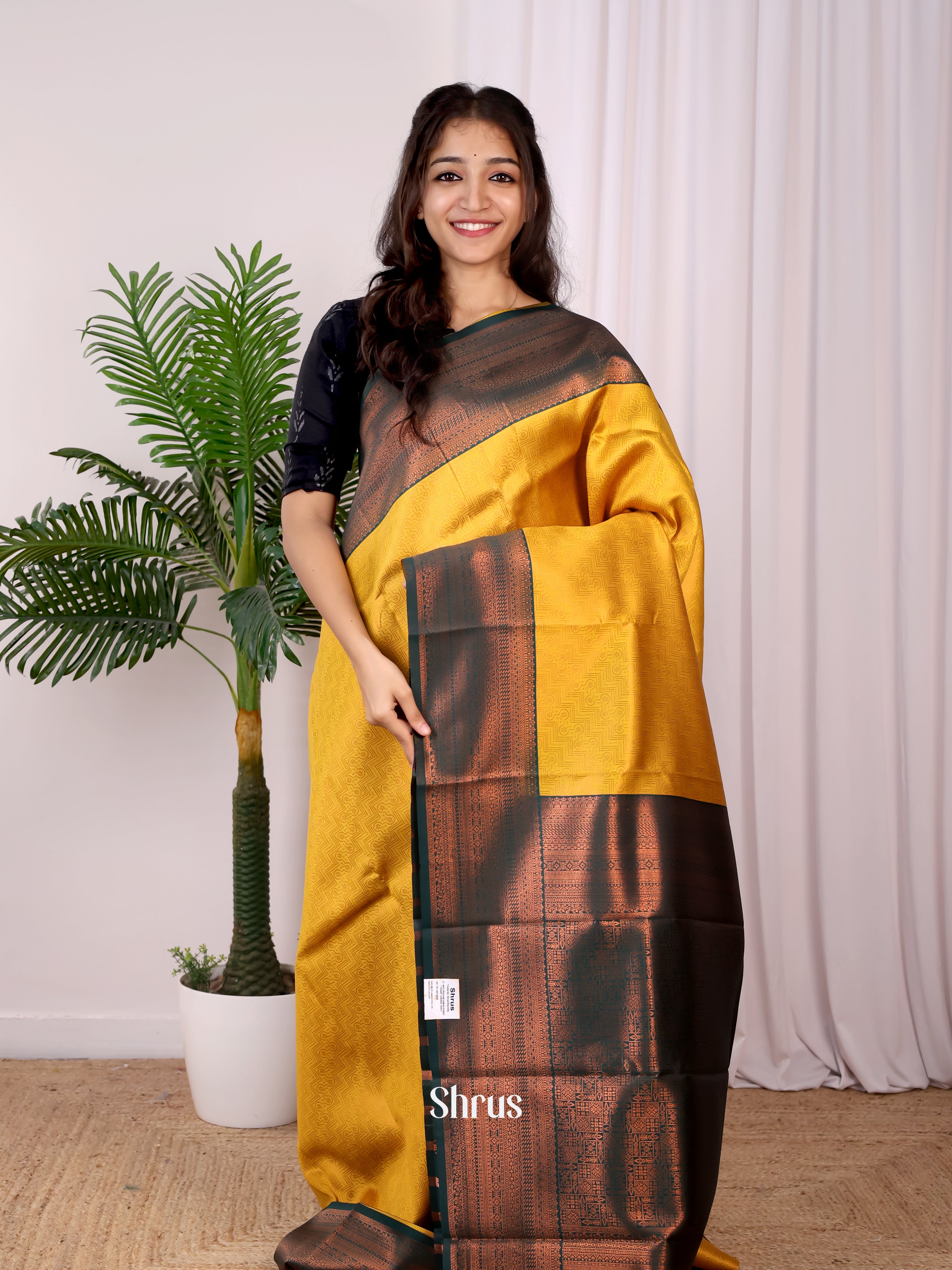 Mustard & Green - Semi Arani Silk Saree - Shop on ShrusEternity.com