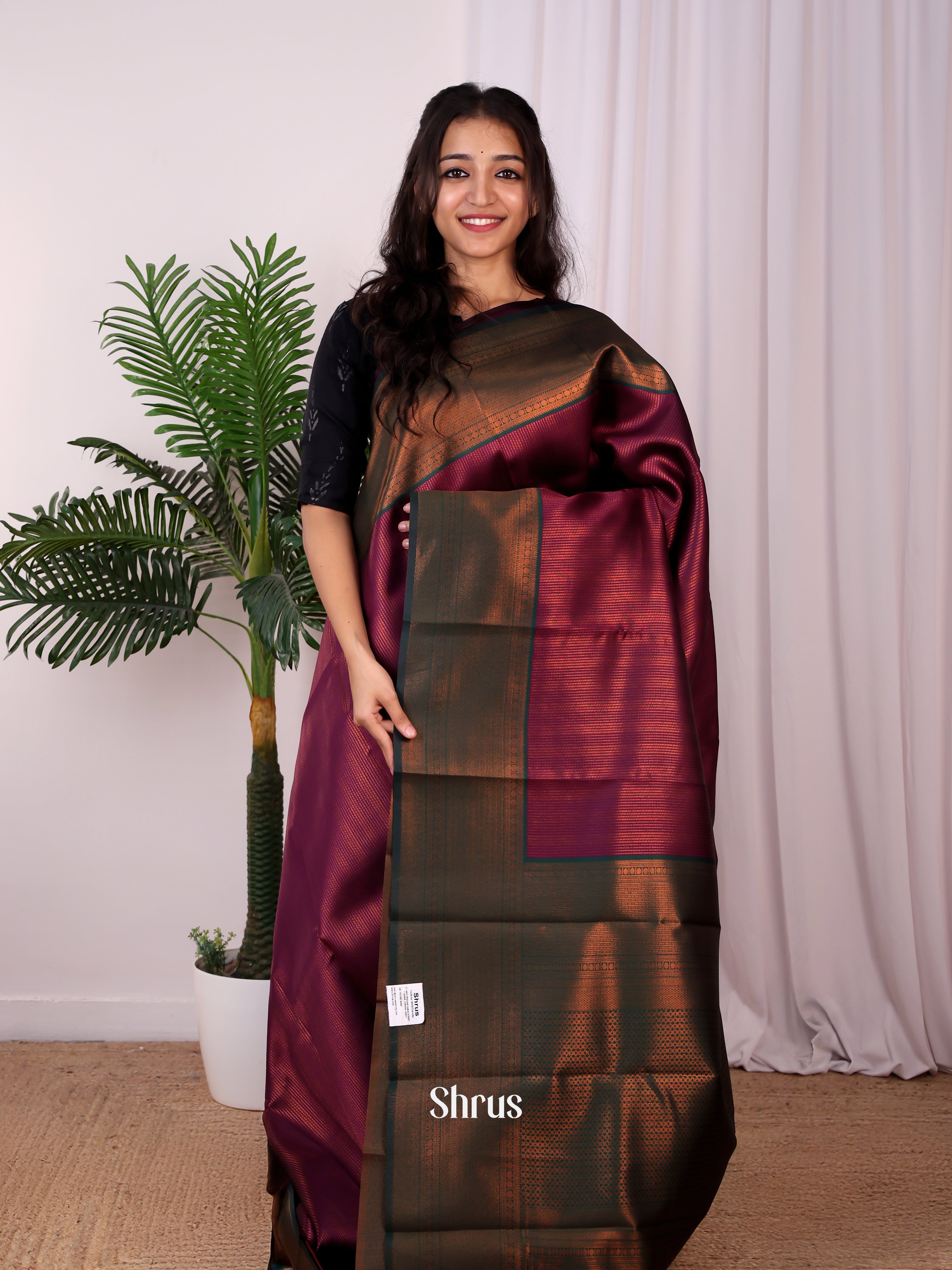 Wine & Green - Semi Arani Silk Saree - Shop on ShrusEternity.com