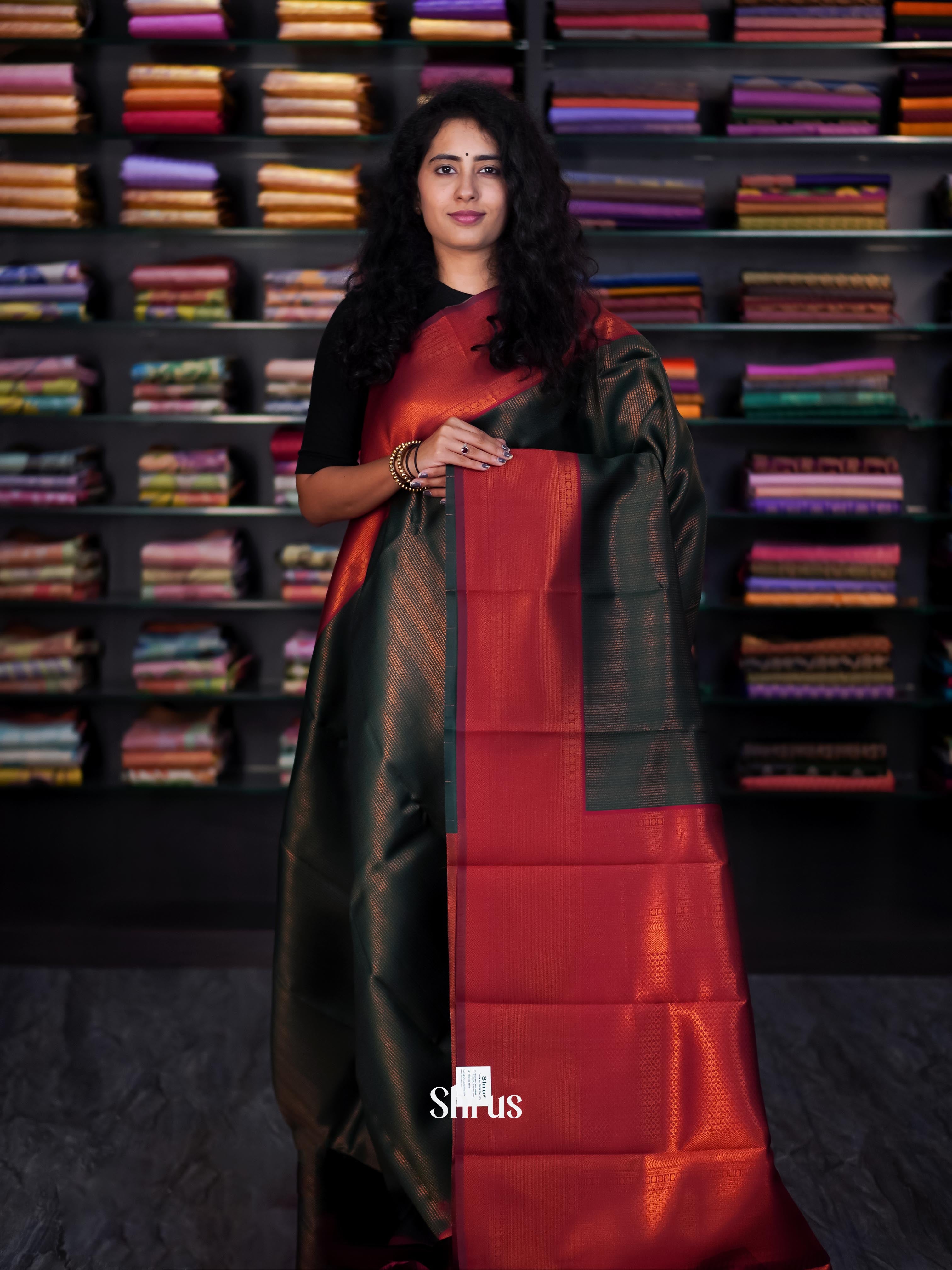 Green & Maroon - Semi Arani Silk Saree - Shop on ShrusEternity.com