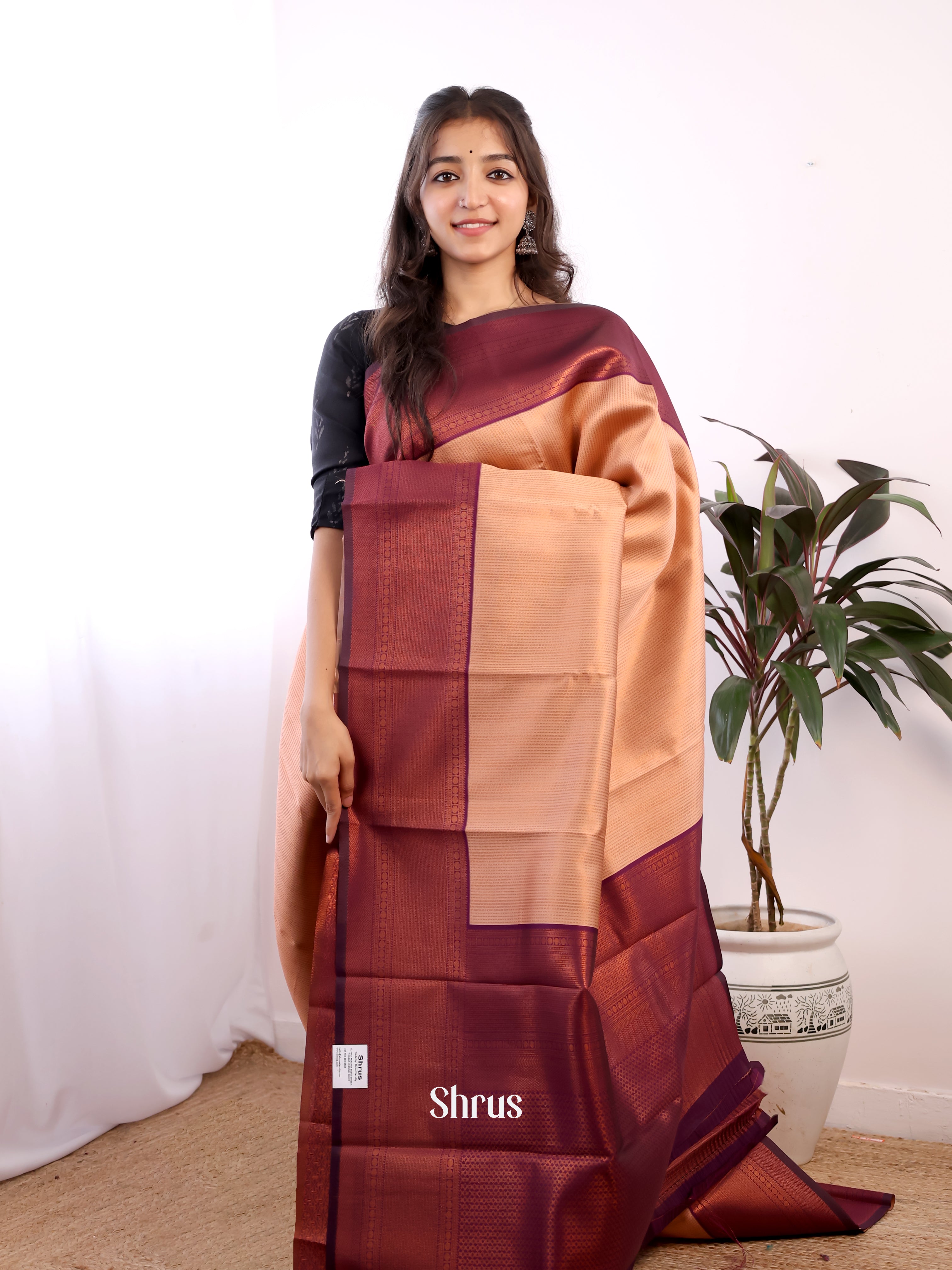 Peach & Maroon- Semi Arani Silk Saree - Shop on ShrusEternity.com