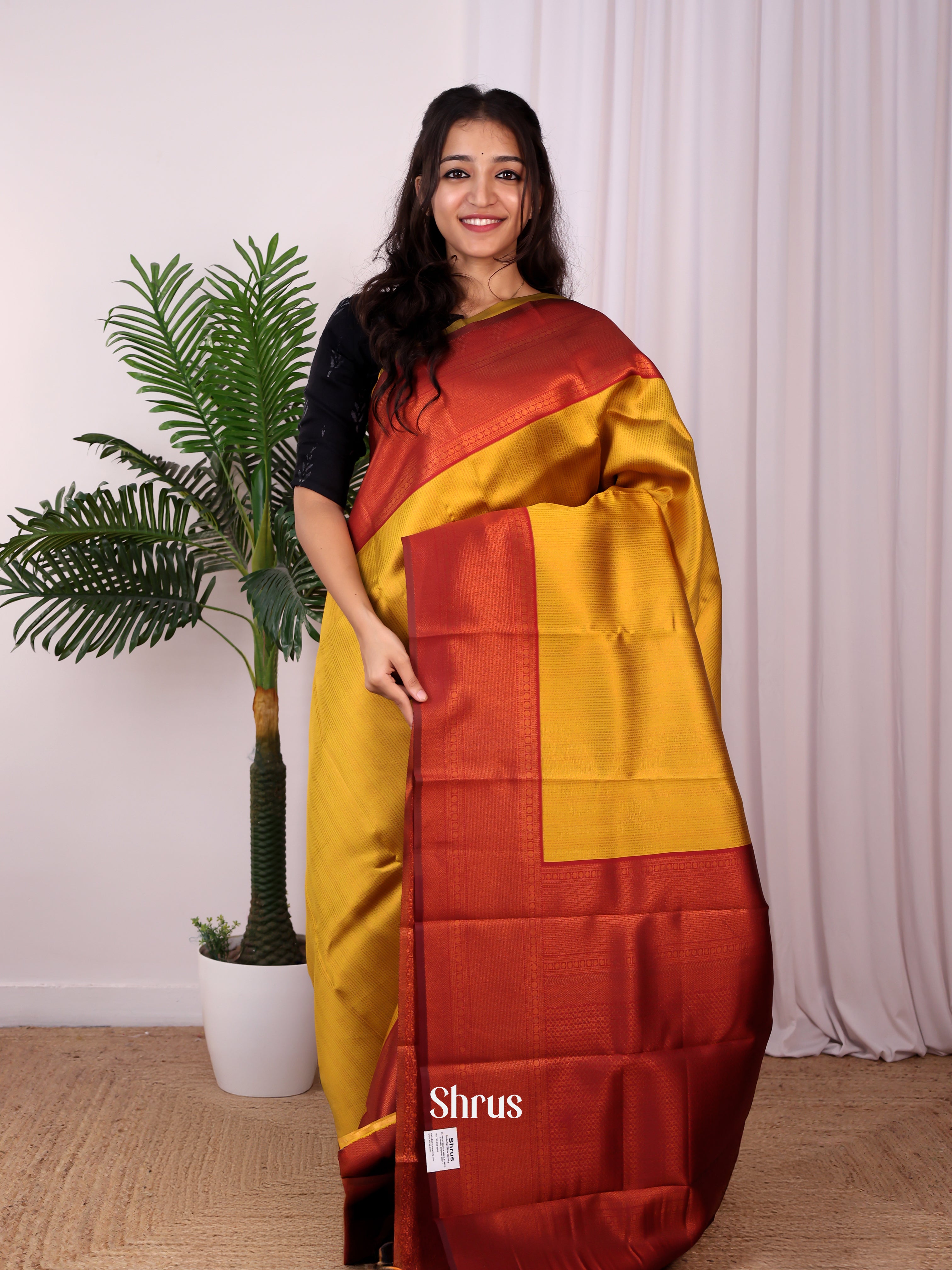 Mustard & Maroon - Semi Arani Silk Saree - Shop on ShrusEternity.com