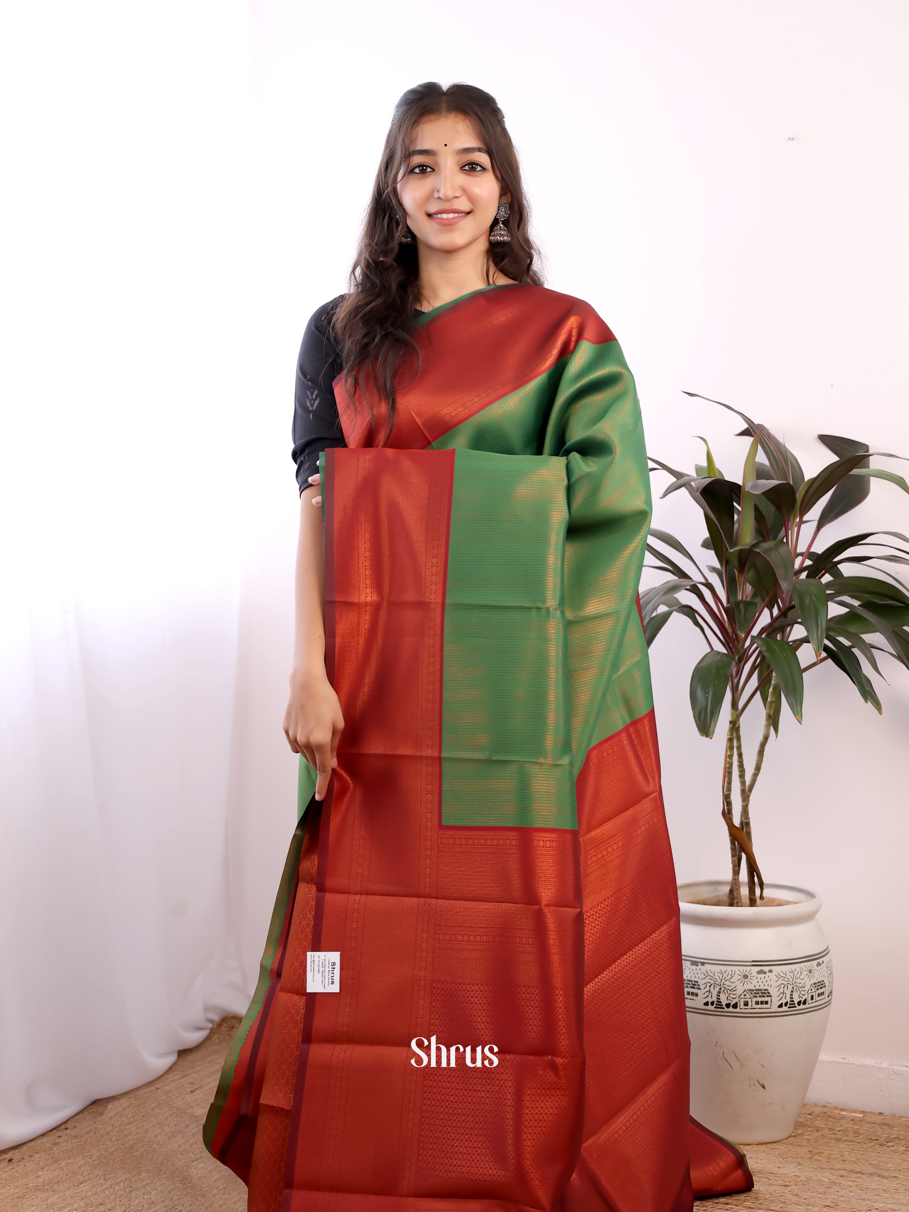 Green & Maroon - Semi Arani Silk Saree - Shop on ShrusEternity.com
