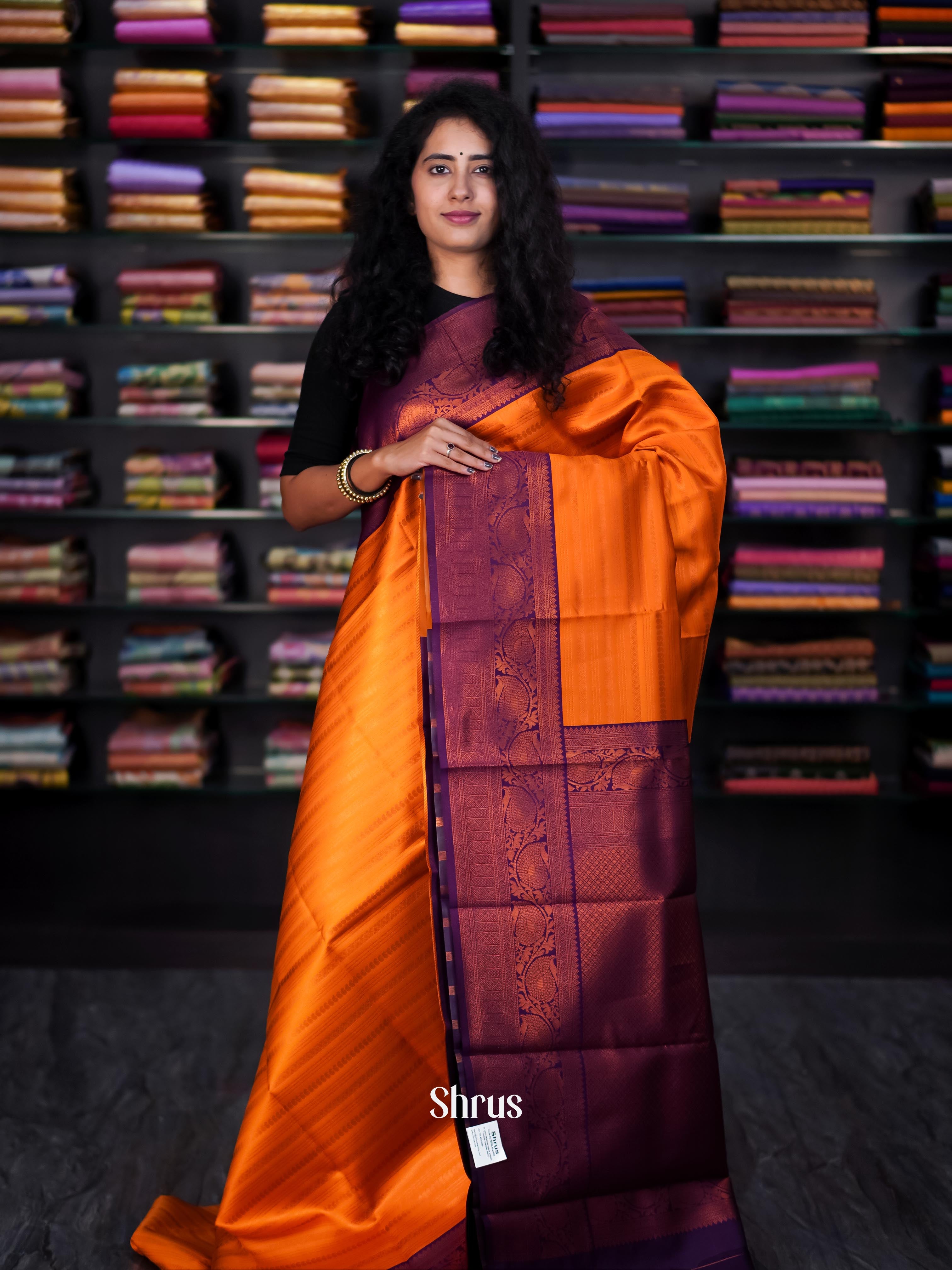 Orange & Purple - Semi Arani Silk Saree - Shop on ShrusEternity.com