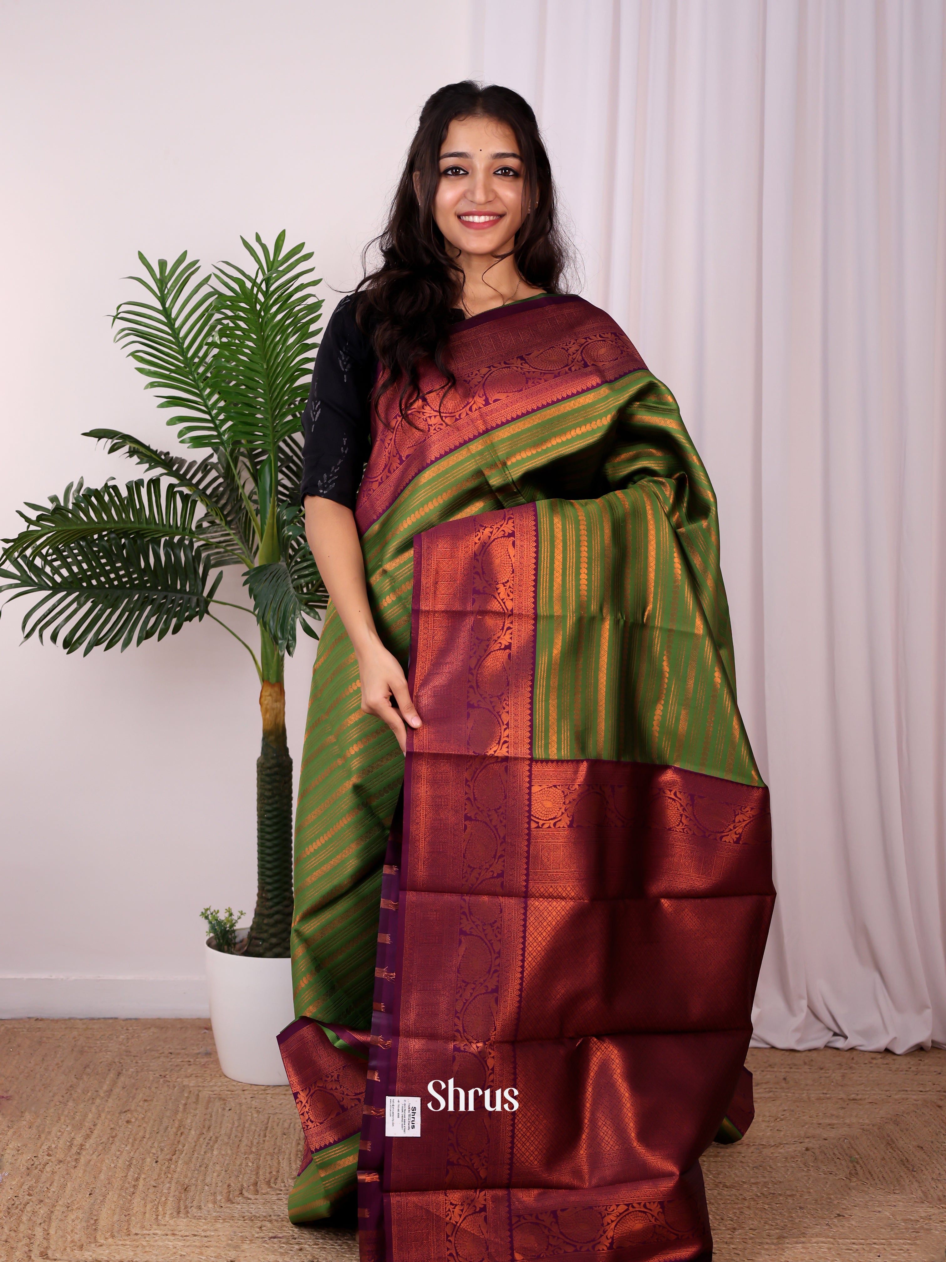 Green & Purple- Semi Arani Silk Saree - Shop on ShrusEternity.com