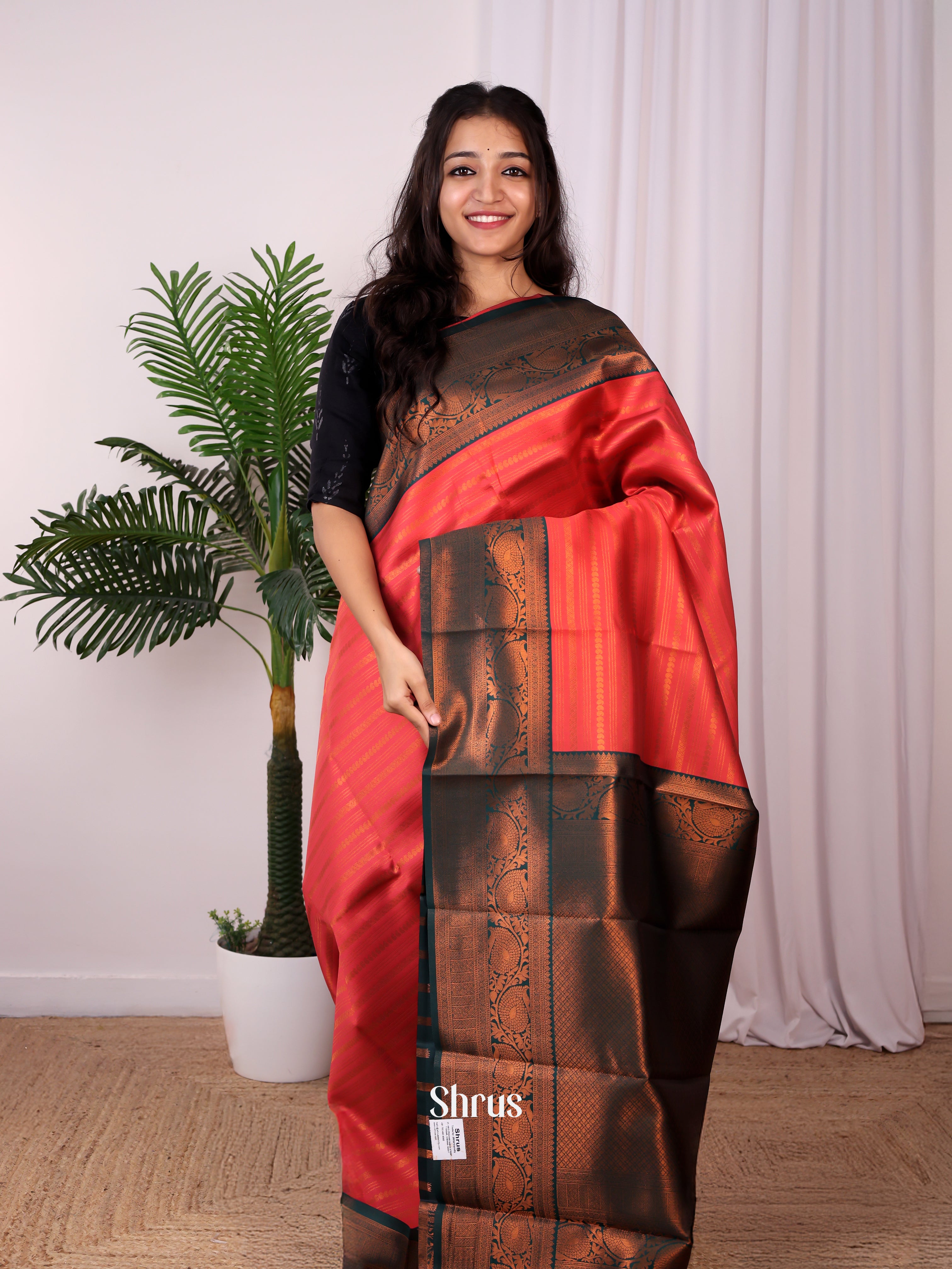 Red & Green - Semi Arani Silk Saree - Shop on ShrusEternity.com