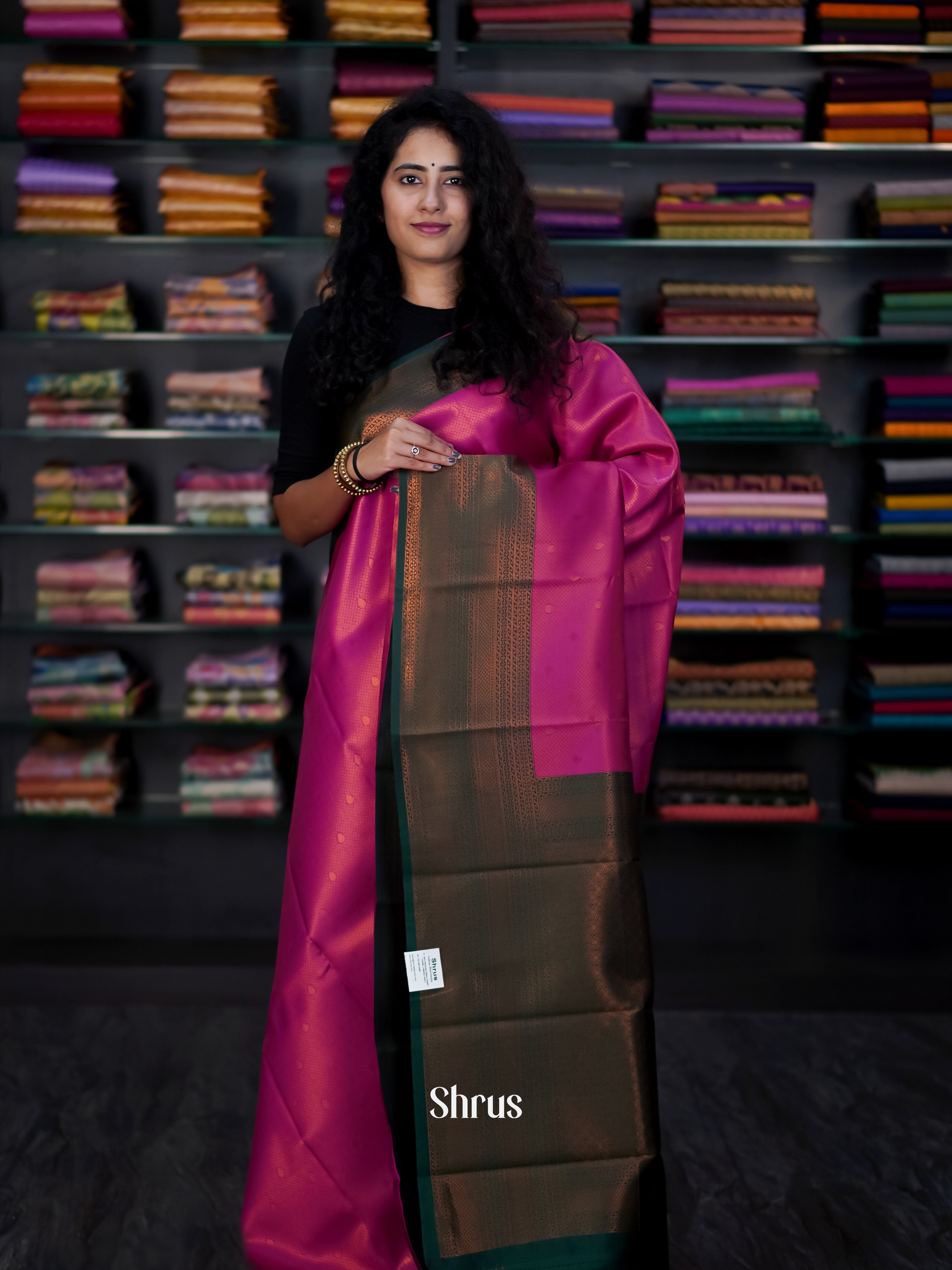 Pink & Green - Semi Arani Silk Saree - Shop on ShrusEternity.com