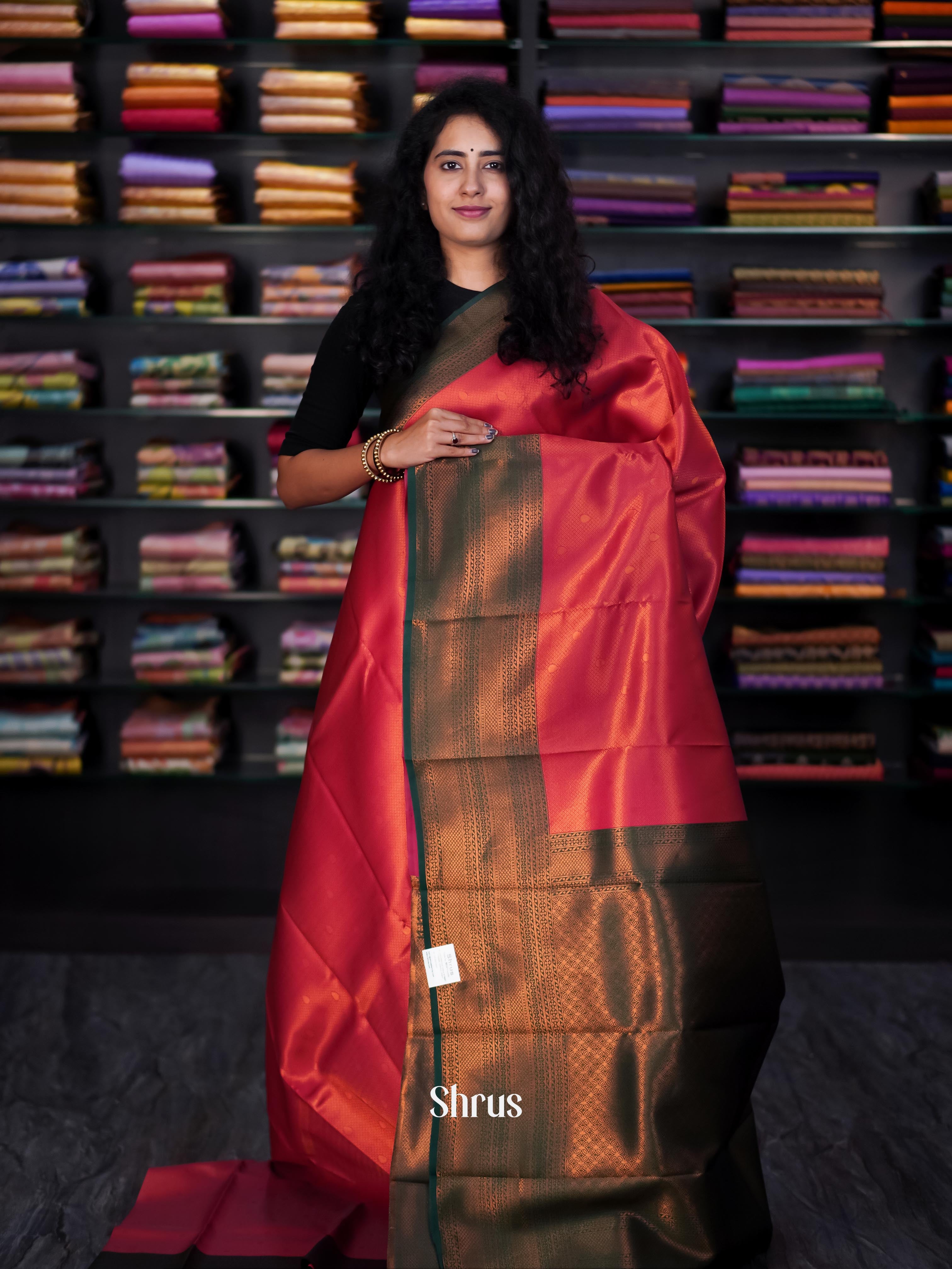 Red & Green - Semi Arani Silk Saree - Shop on ShrusEternity.com
