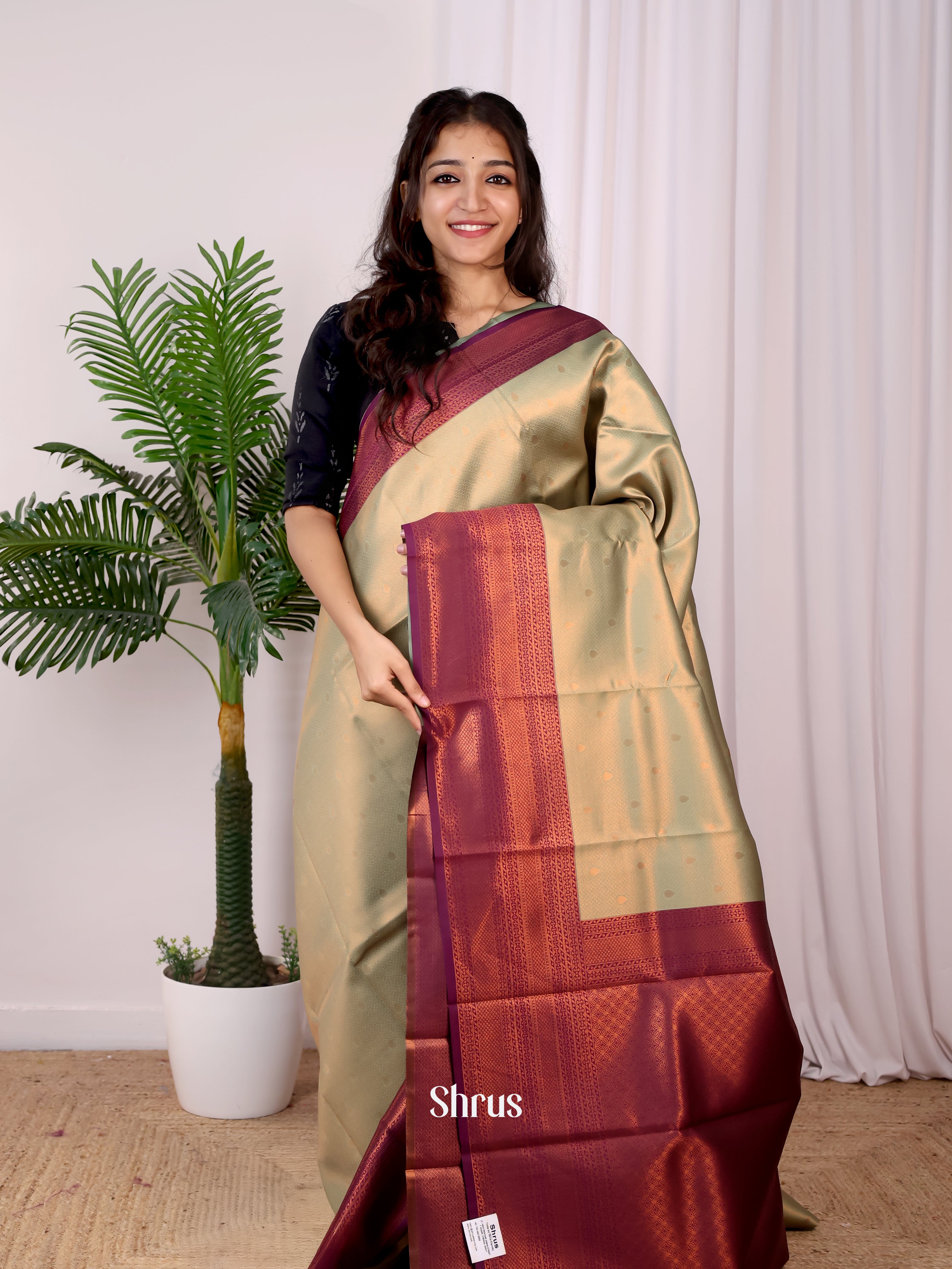 Green & Maroon - Semi Arani Silk Saree - Shop on ShrusEternity.com