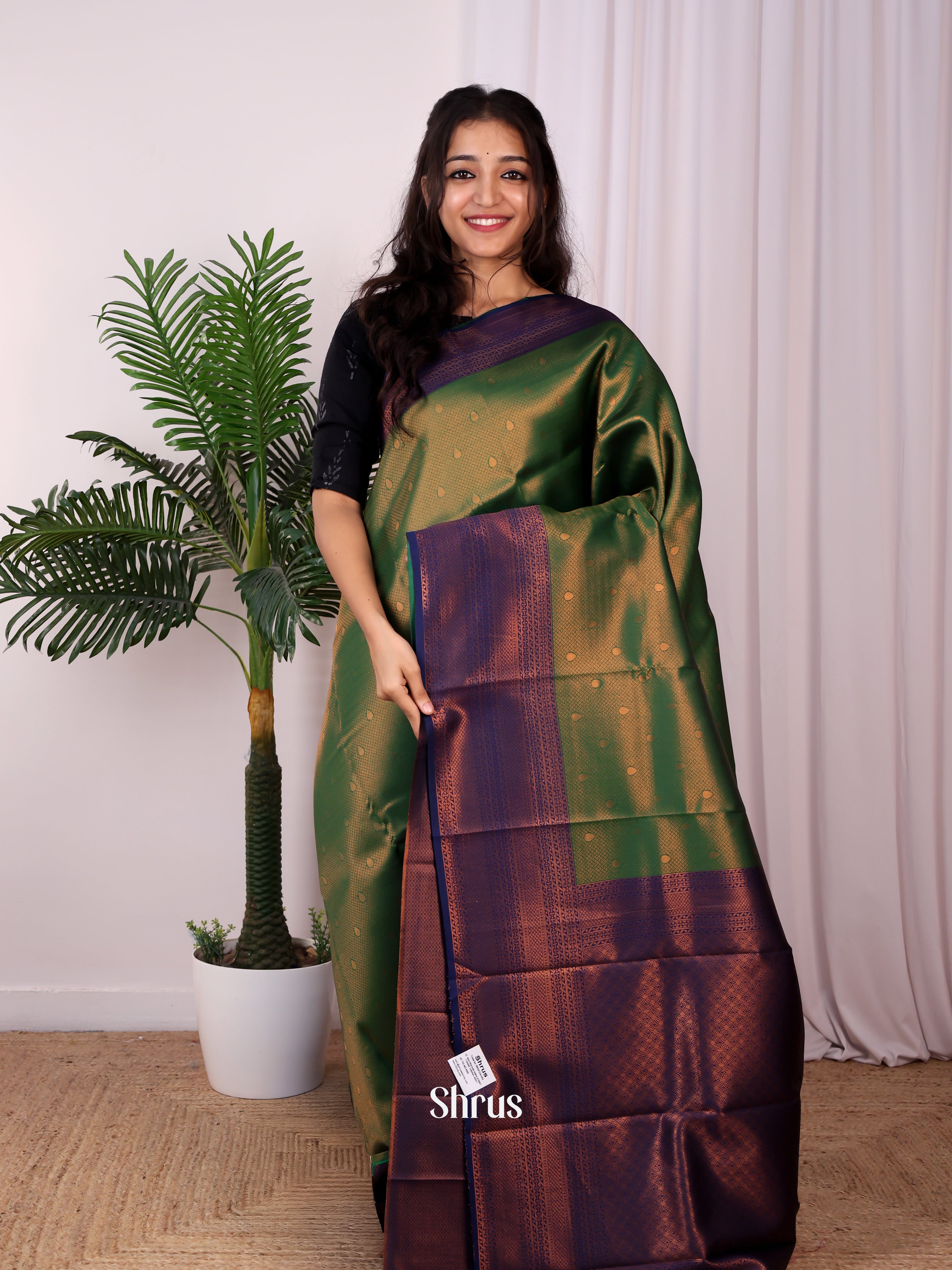 Green & Violet - Semi Arani Silk Saree - Shop on Shrus.com