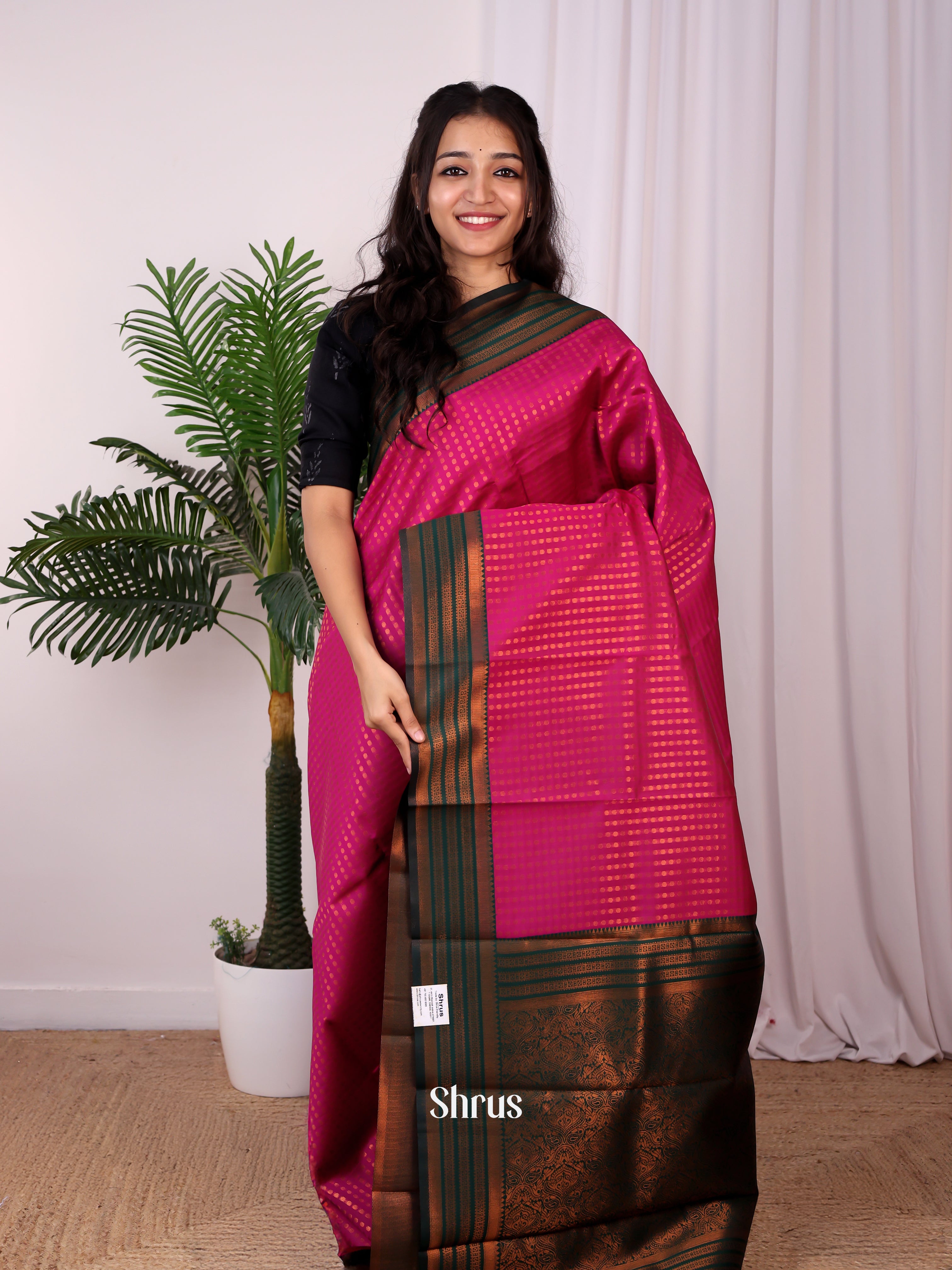 Pink & Green - Semi Arani Silk Saree - Shop on Shrus.com