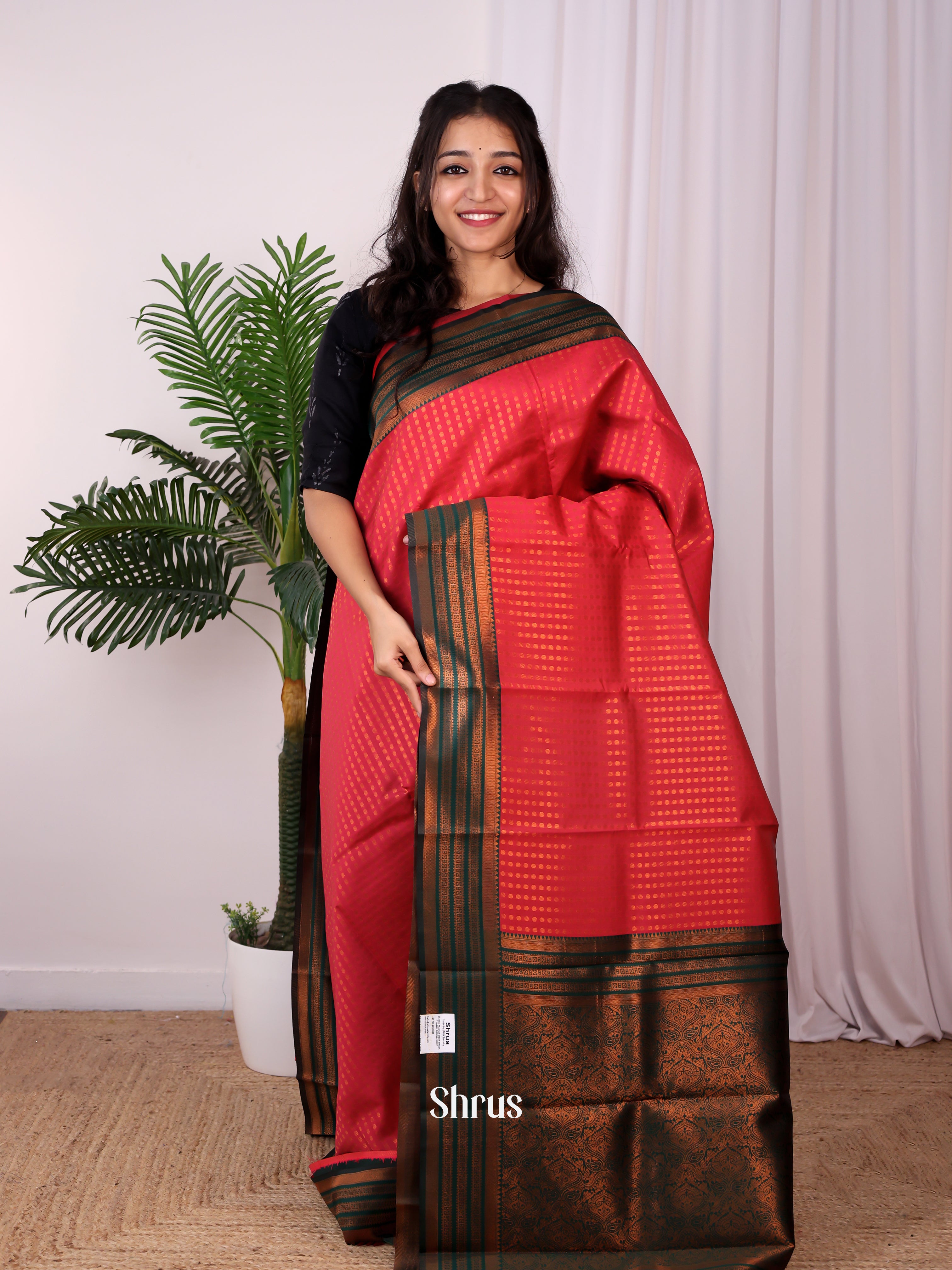 Pink & Green - Semi Arani Silk Saree - Shop on Shrus.com
