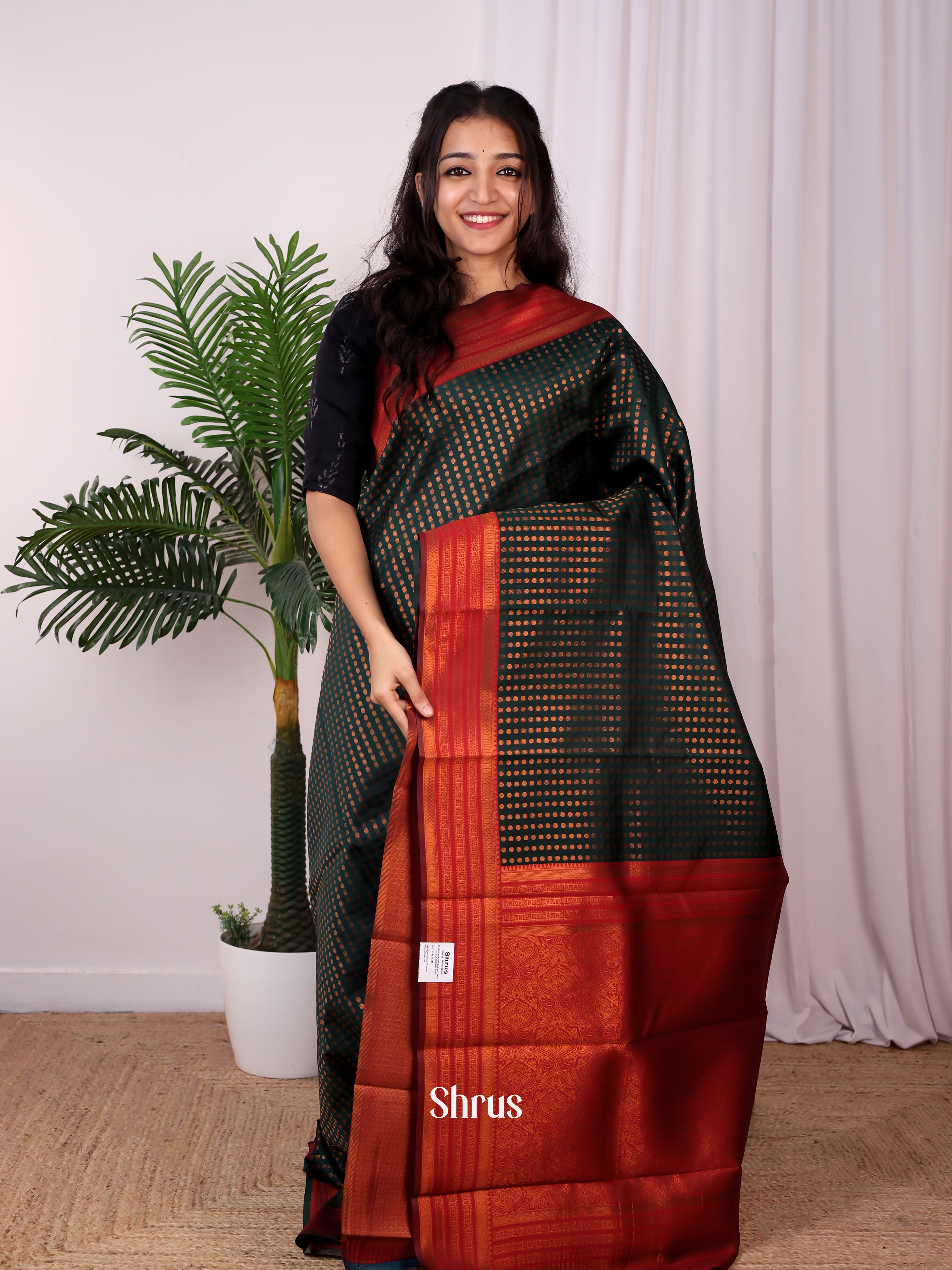 Green & Maroon- Semi Arani Silk Saree - Shop on Shrus.com