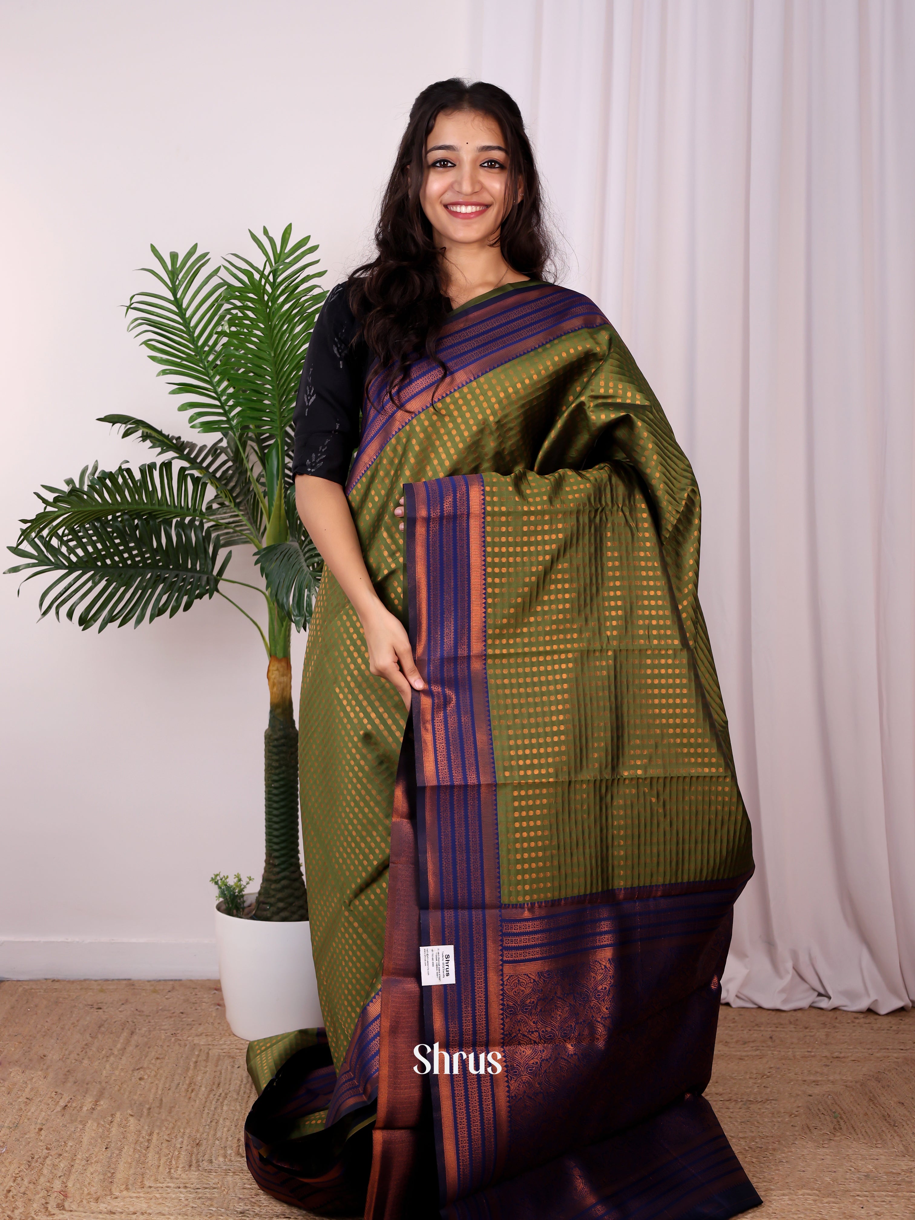 Green & Violet - Semi Arani Silk Saree - Shop on Shrus.com