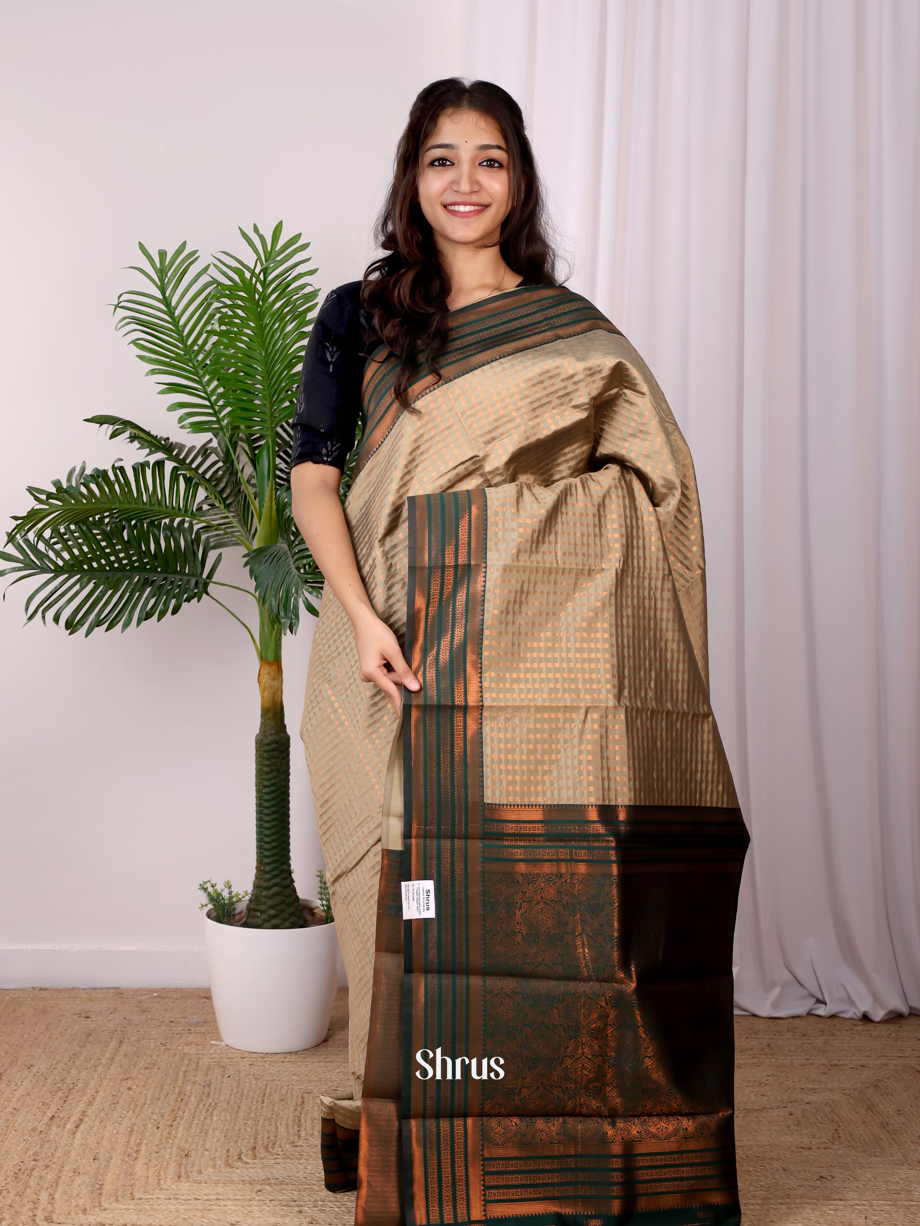 Lite Green & Green- Semi Arani Silk Saree - Shop on Shrus.com
