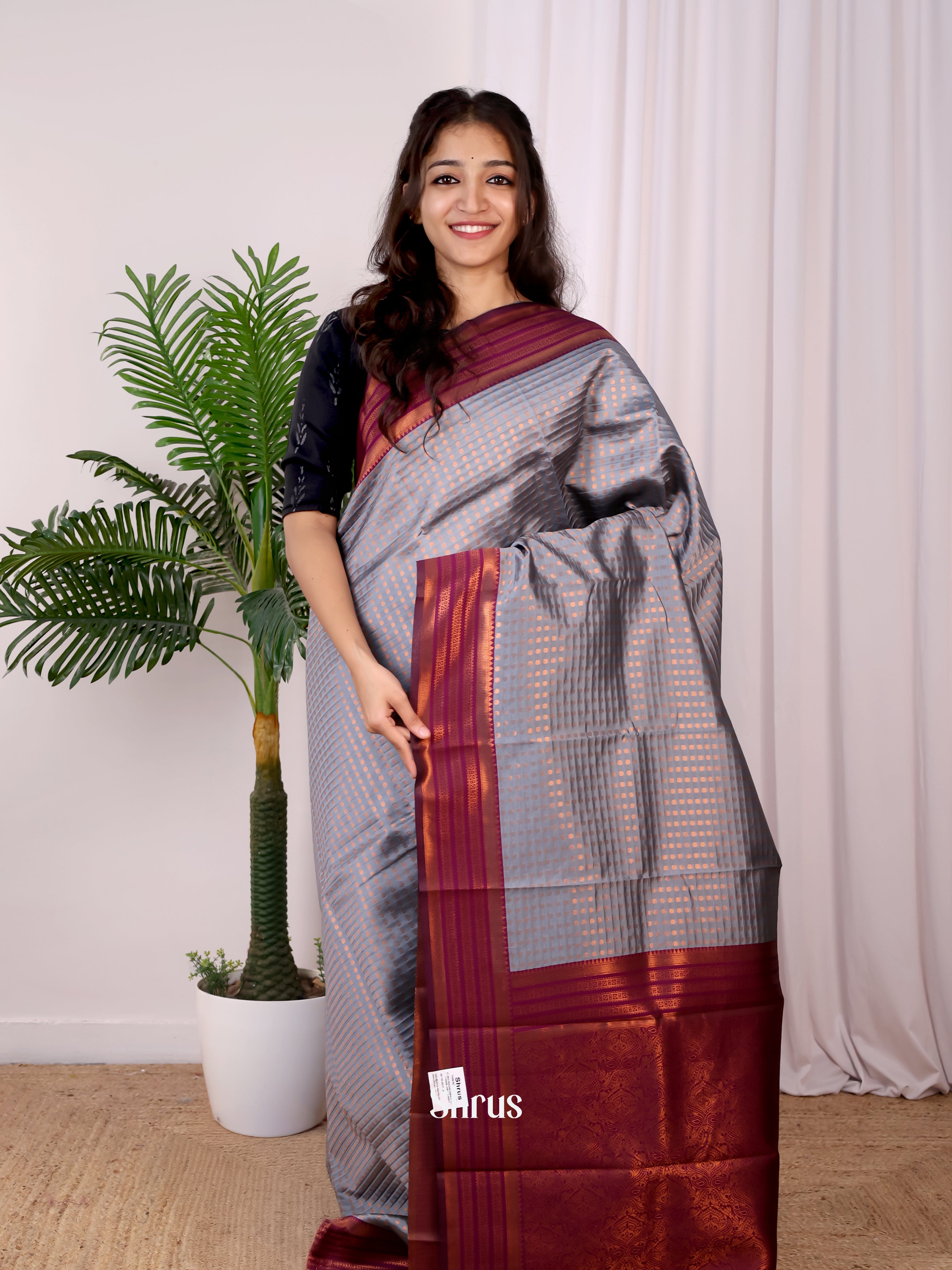Blue & maroon - Semi Arani Silk Saree - Shop on Shrus.com