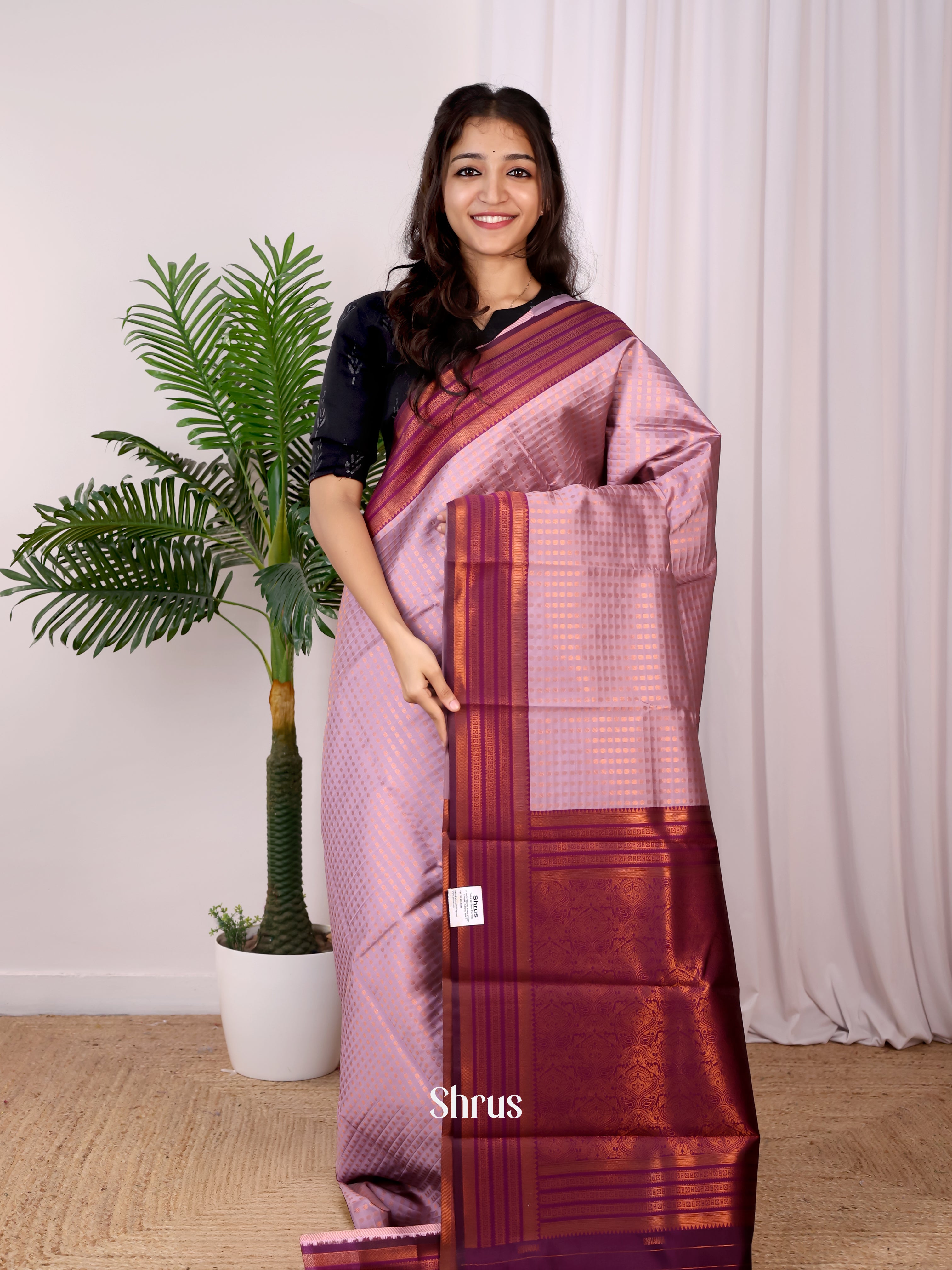 Lavender & Maroon - Semi Arani Silk Saree - Shop on Shrus.com