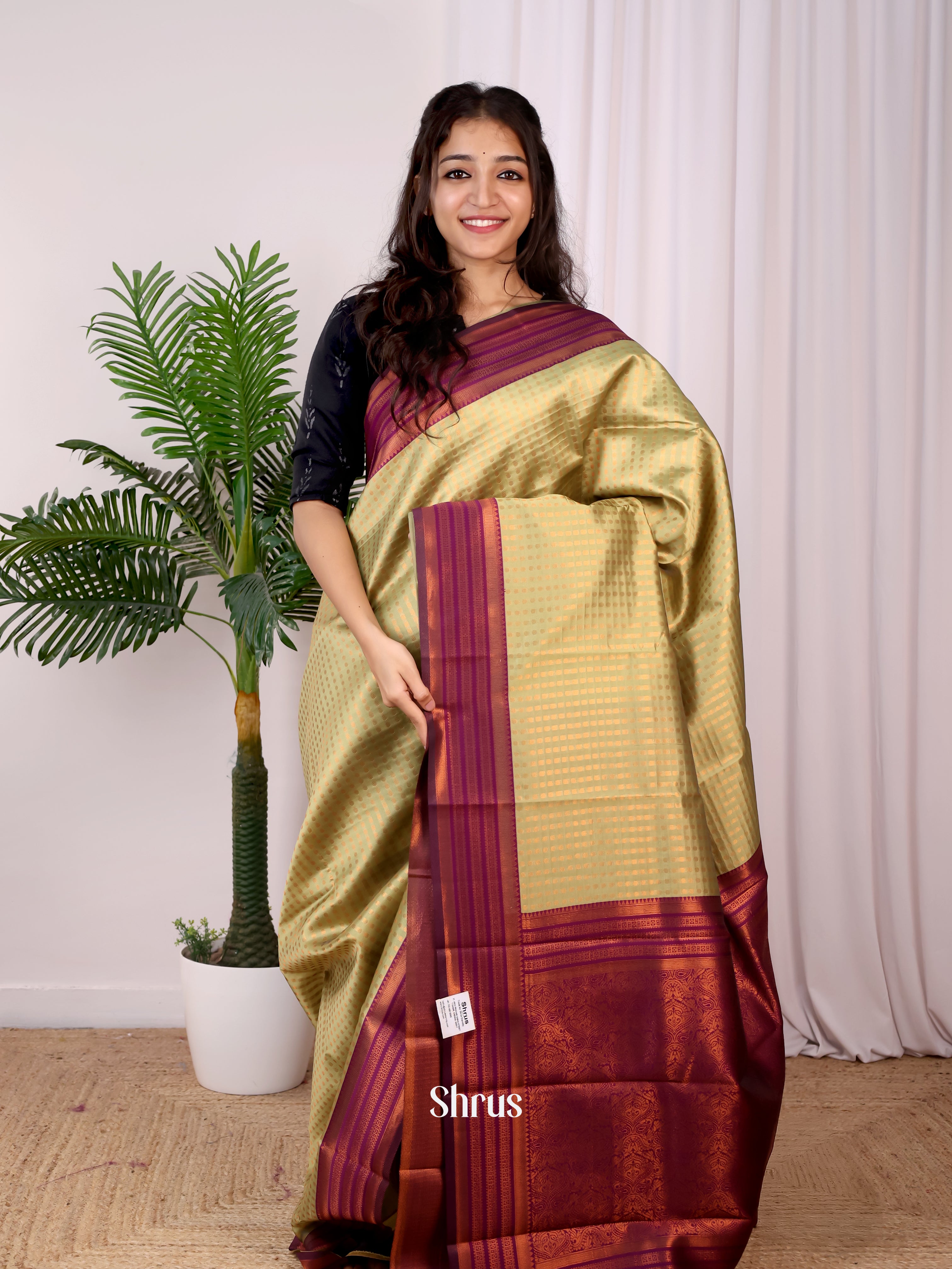 Green & Maroon - Semi Arani Silk Saree - Shop on Shrus.com