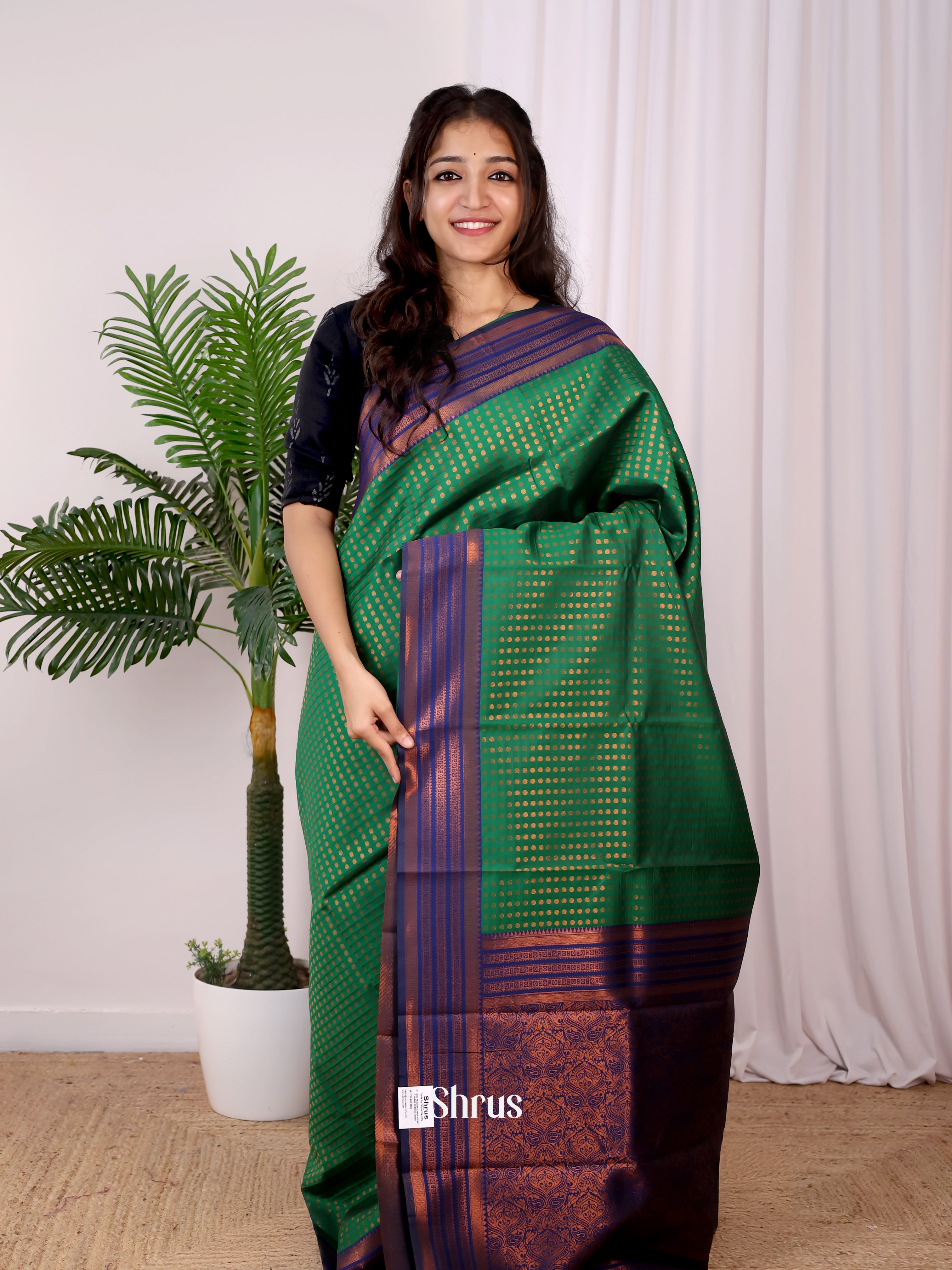 Green & Violet- Semi Arani Silk Saree - Shop on Shrus.com