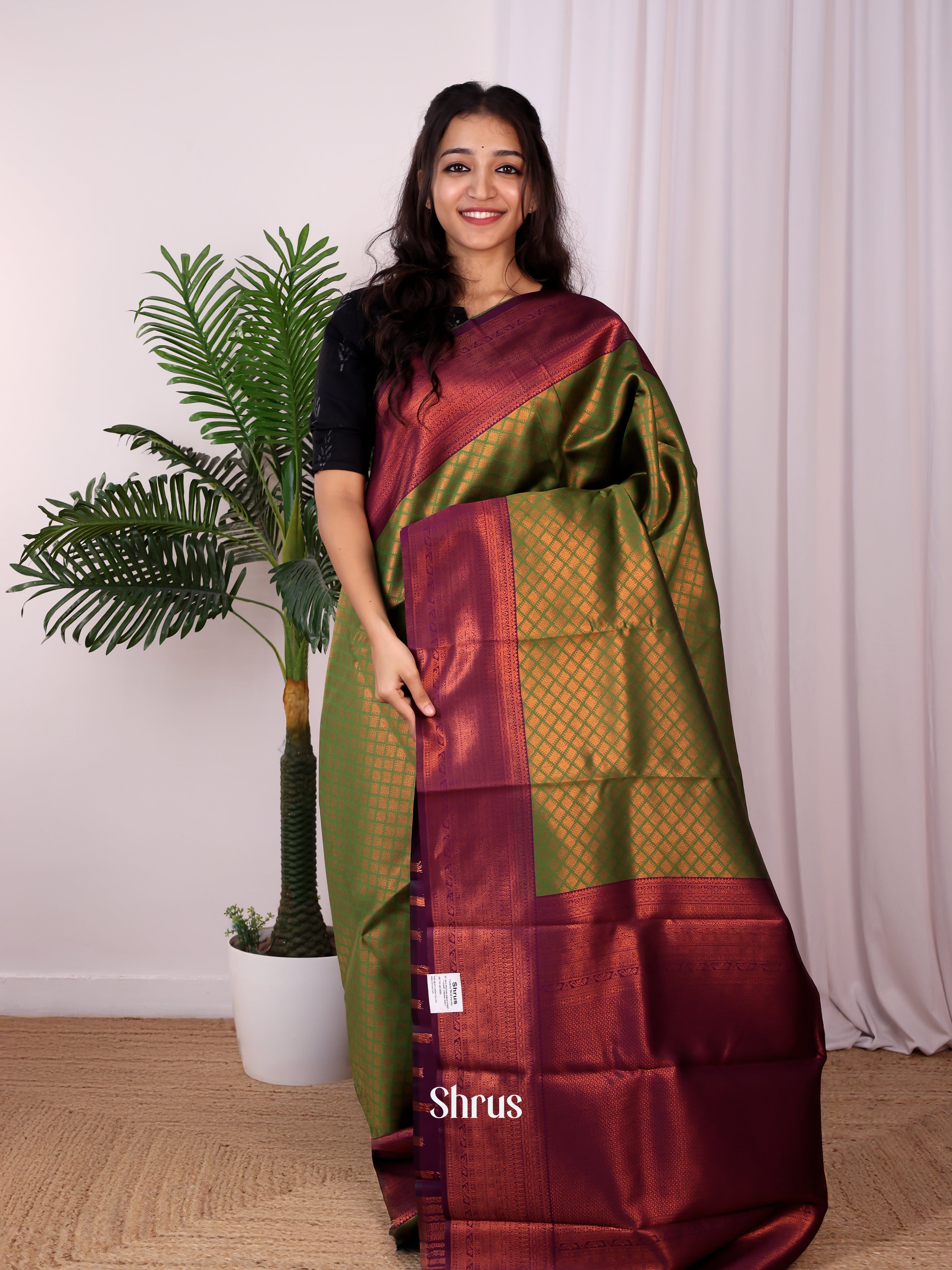 Green & Purple - Semi Arani Silk Saree - Shop on Shrus.com
