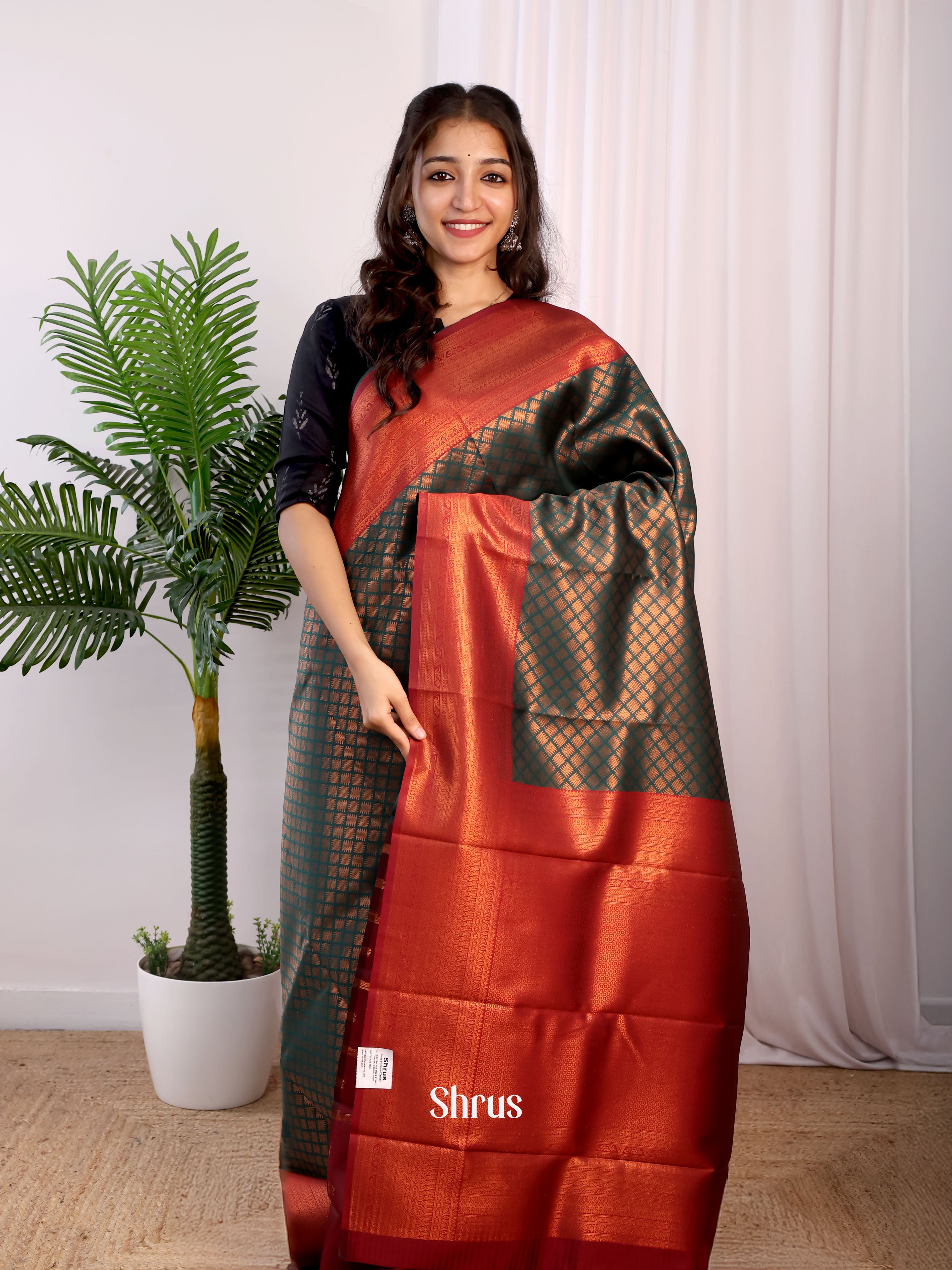 Green & Maroon - Semi Arani Silk Saree - Shop on Shrus.com