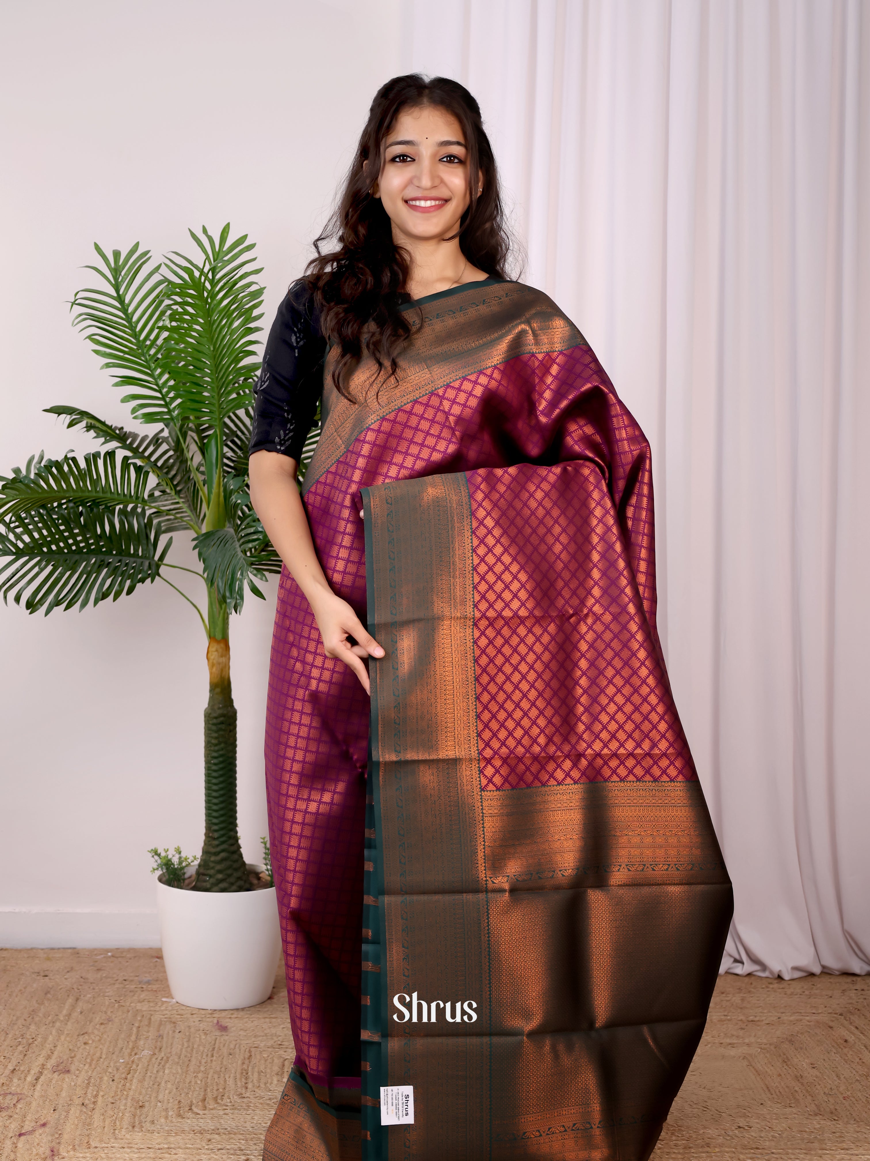 Deep Purple & Green - Semi Arani Silk Saree - Shop on Shrus.com