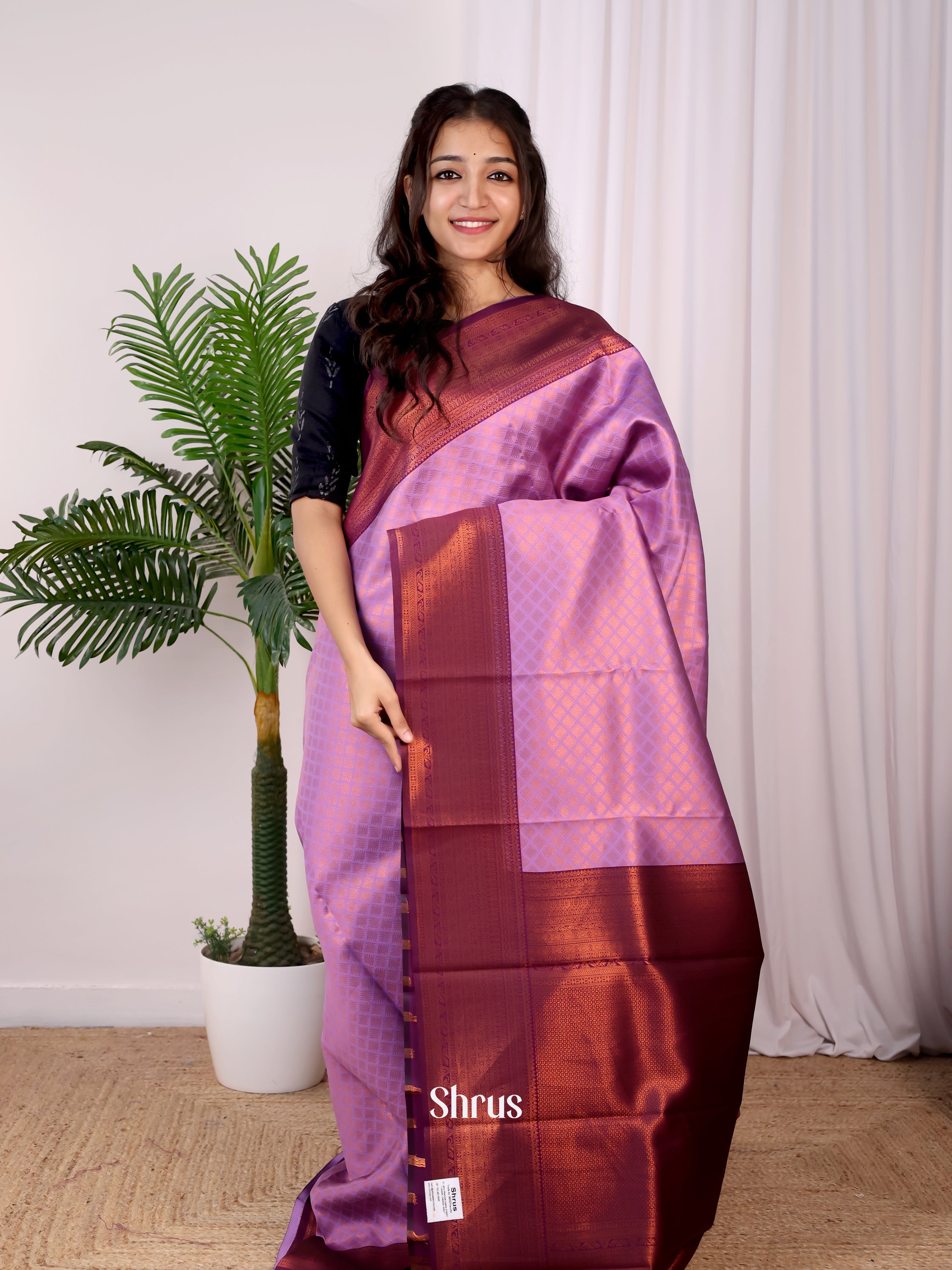 Lavender & Purple - Semi Arani Silk Saree - Shop on Shrus.com