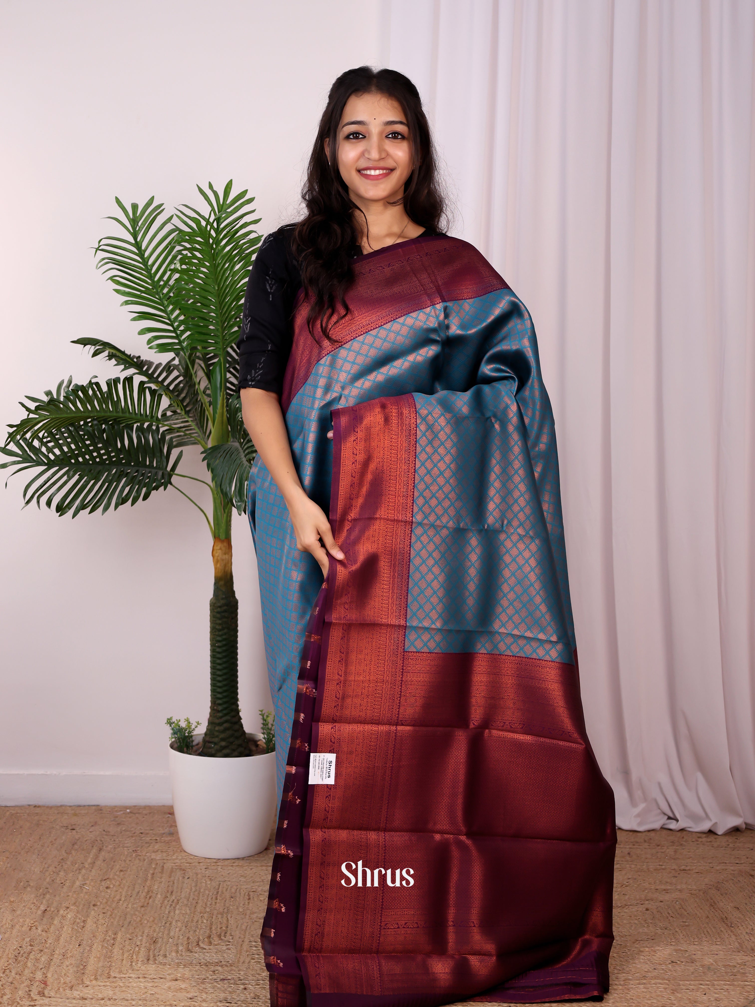 Blue & Purple - Semi Arani Silk Saree - Shop on Shrus.com