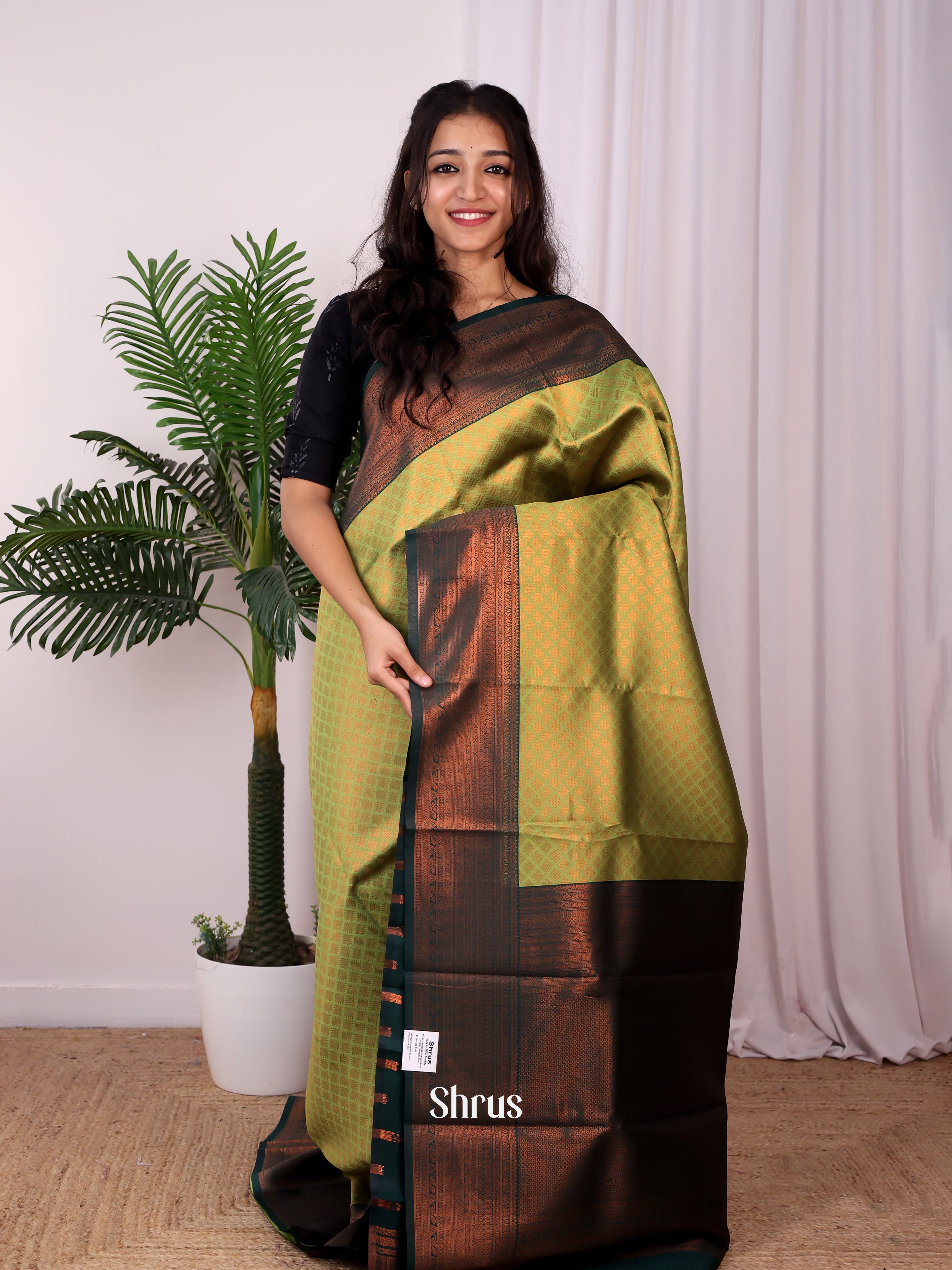 Lite Green & Green- Semi Arani Silk Saree - Shop on Shrus.com