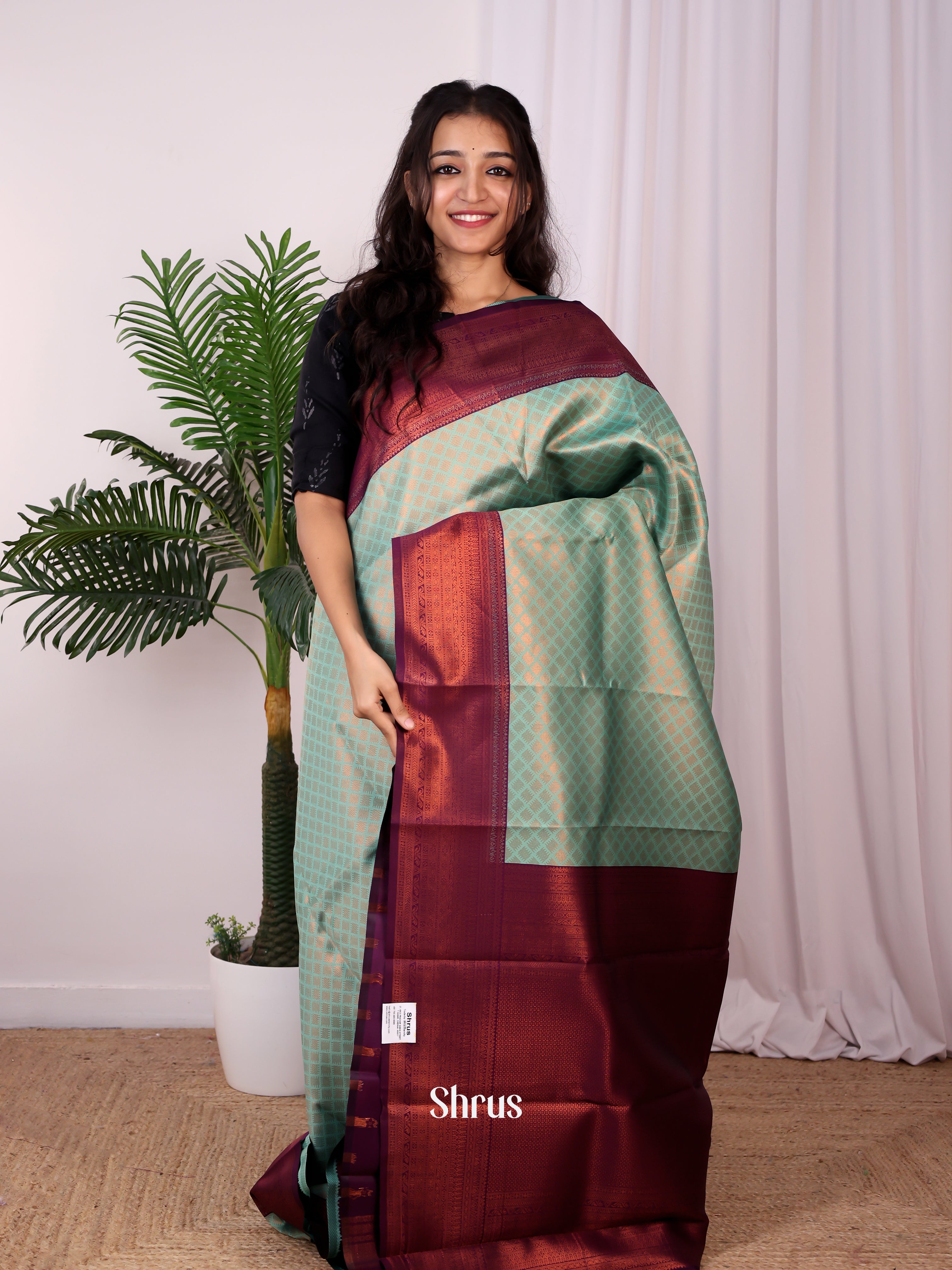 Teal & Purple - Semi Arani Silk Saree - Shop on Shrus.com