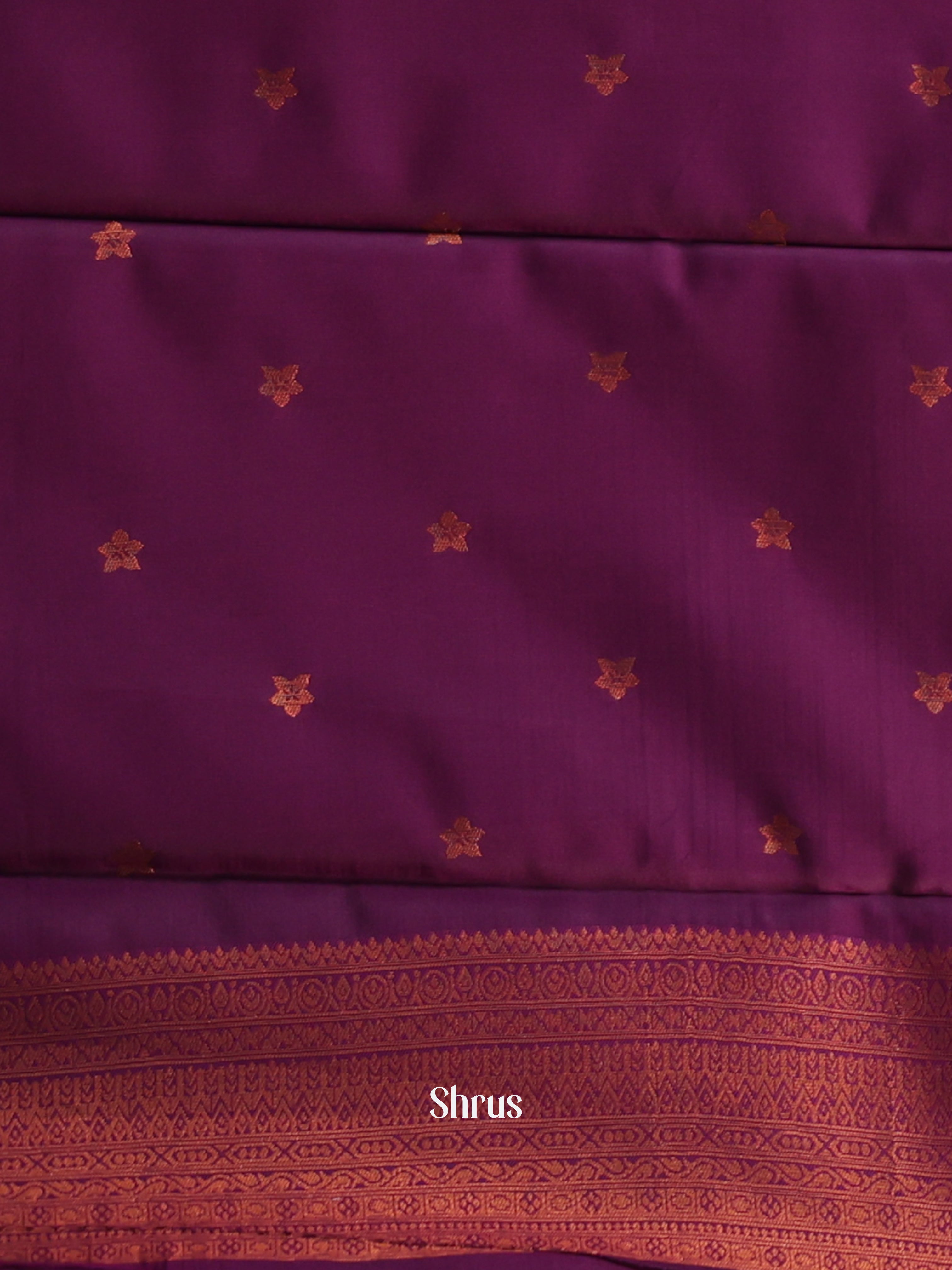 Cream & Purple - Semi Arani Silk Saree - Shop on Shrus.com