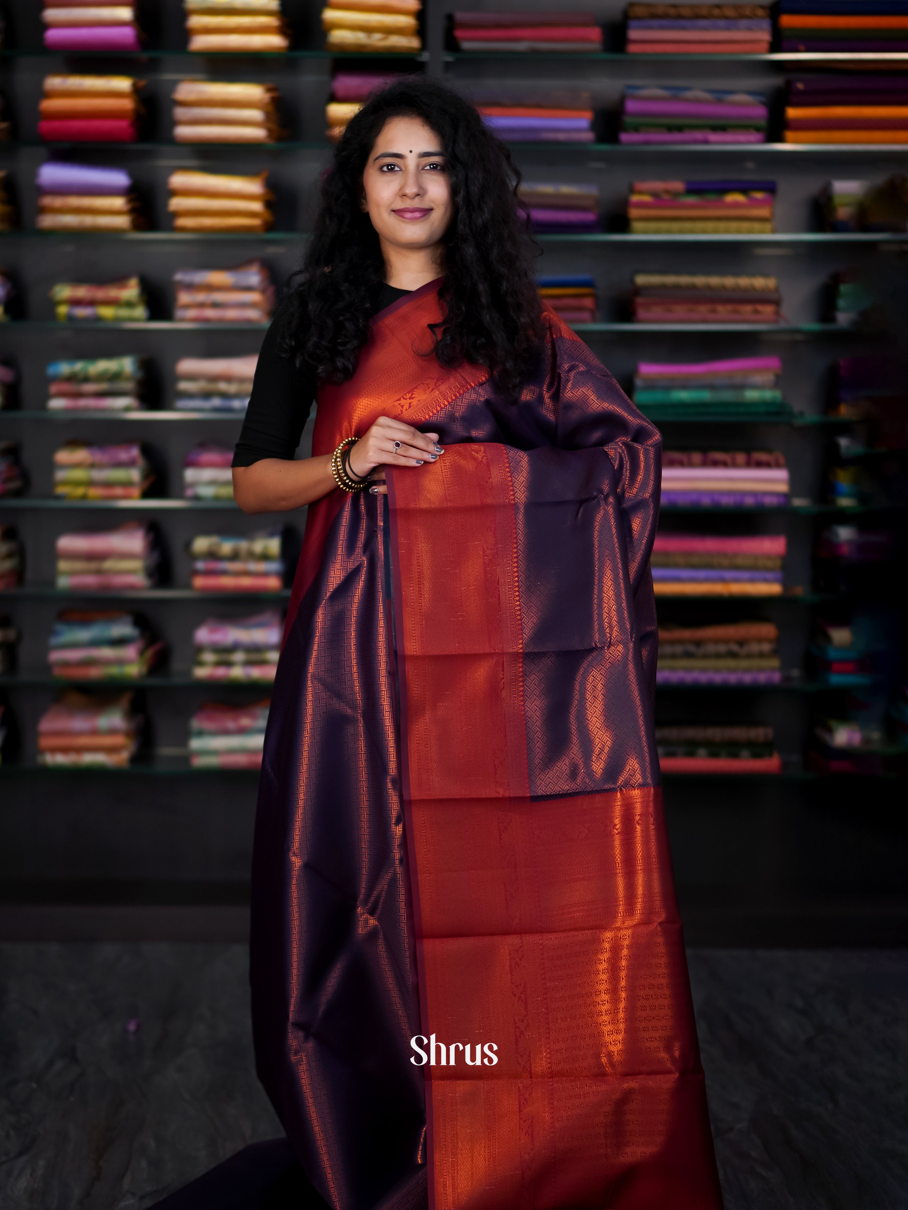 Violet & Maroon - Semi Arani Silk Saree - Shop on Shrus.com