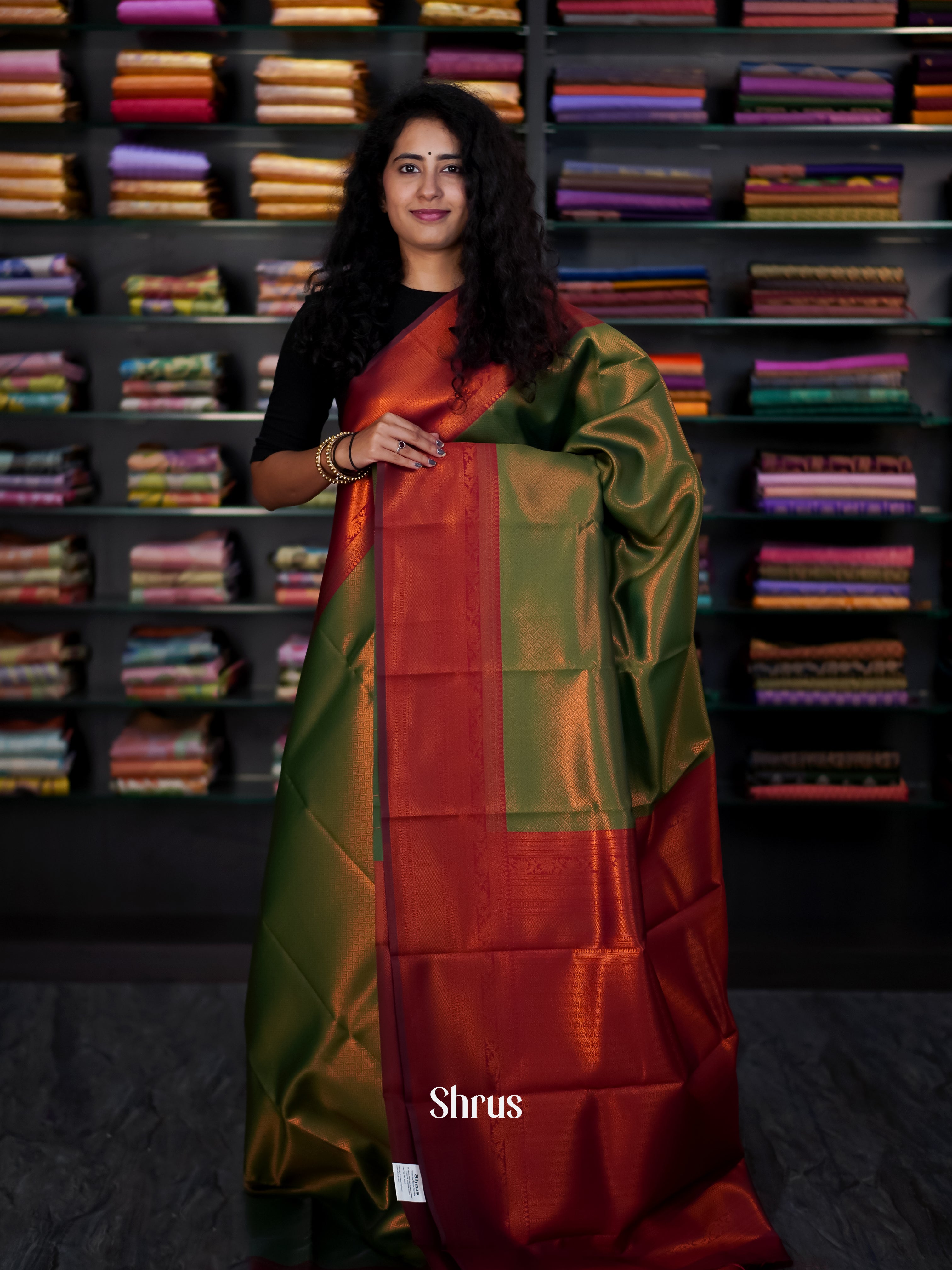 Green & Maroon - Semi Arani Silk Saree - Shop on Shrus.com