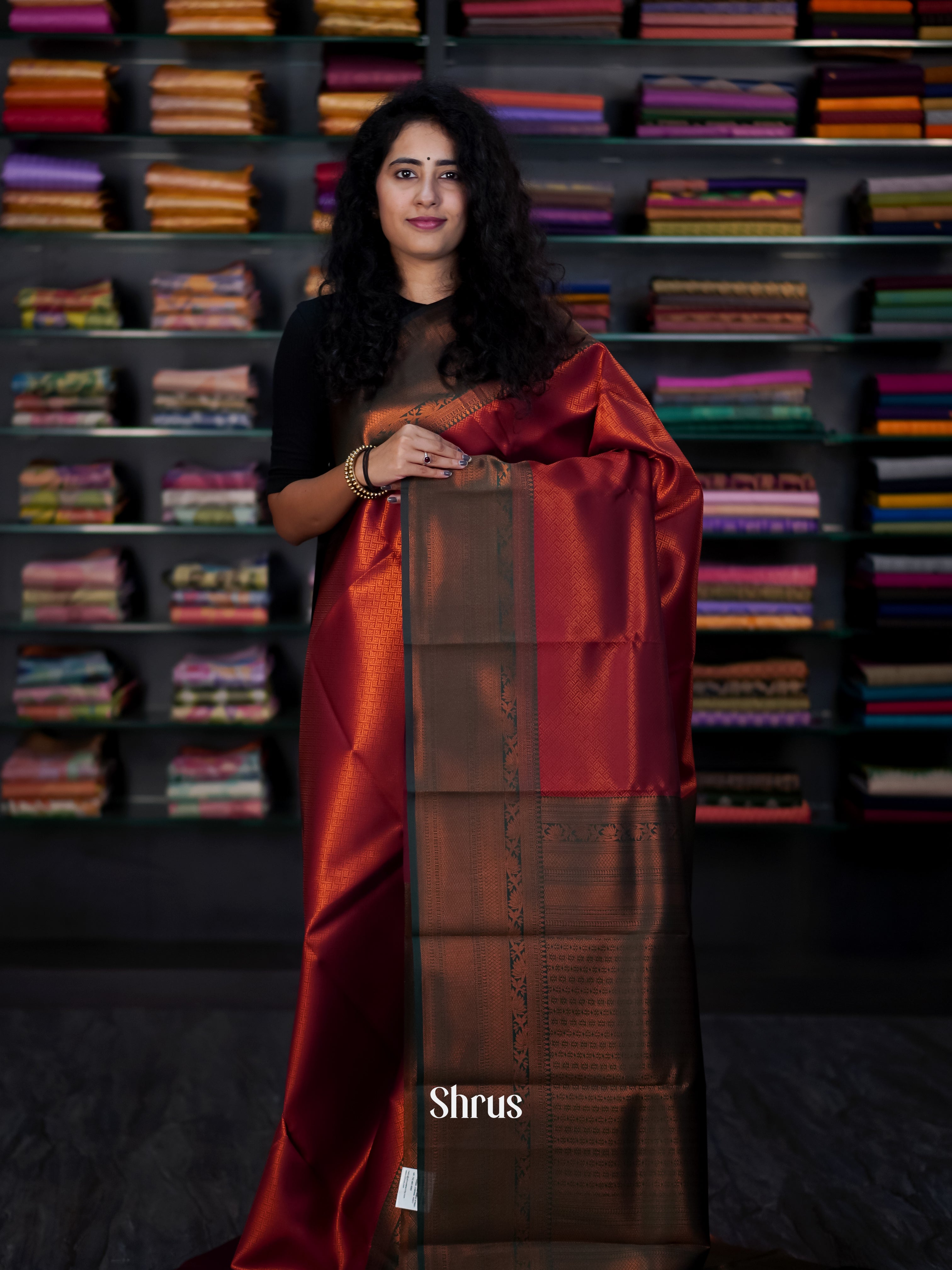 Maroon & Green - Semi Arani Silk Saree - Shop on Shrus.com