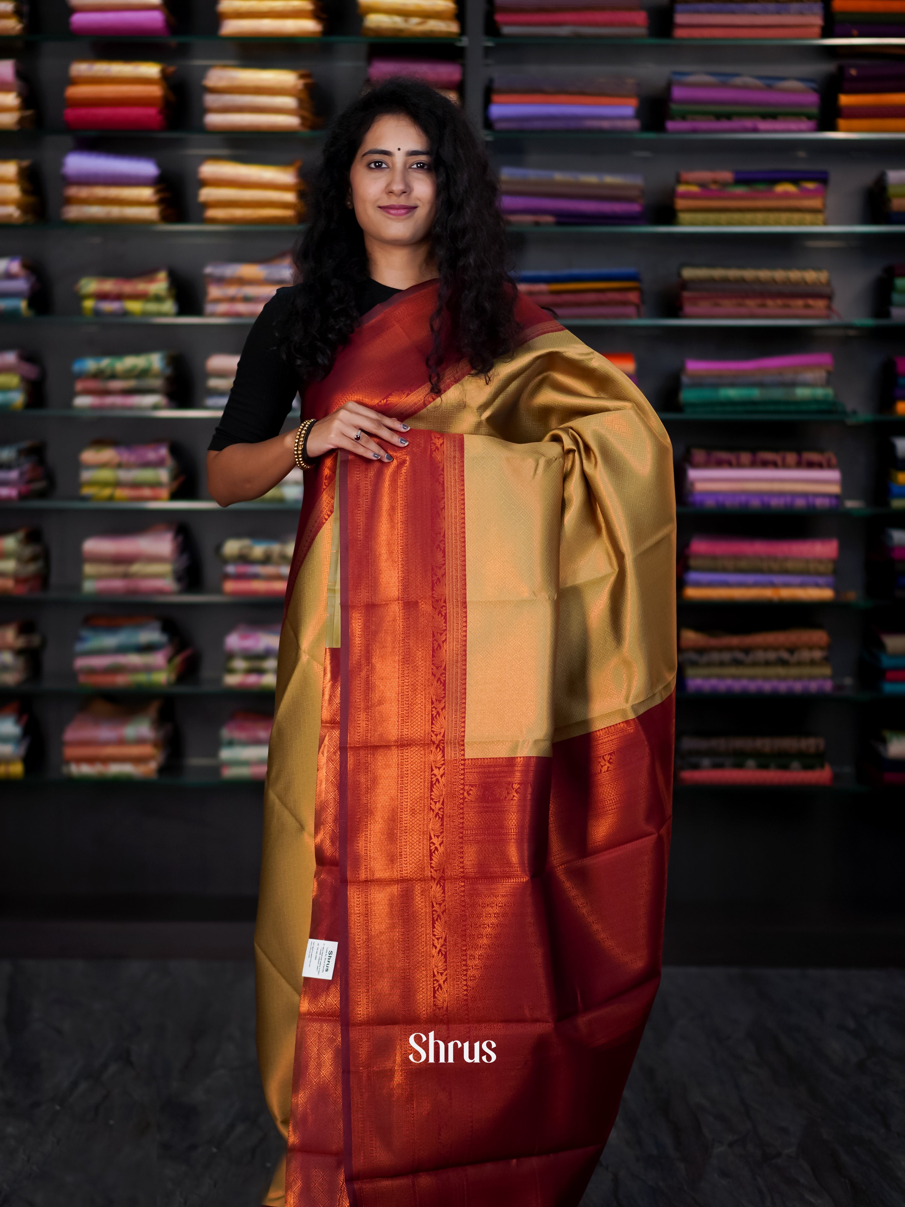 Gold & Maroon- Semi Arani Silk Saree - Shop on Shrus.com