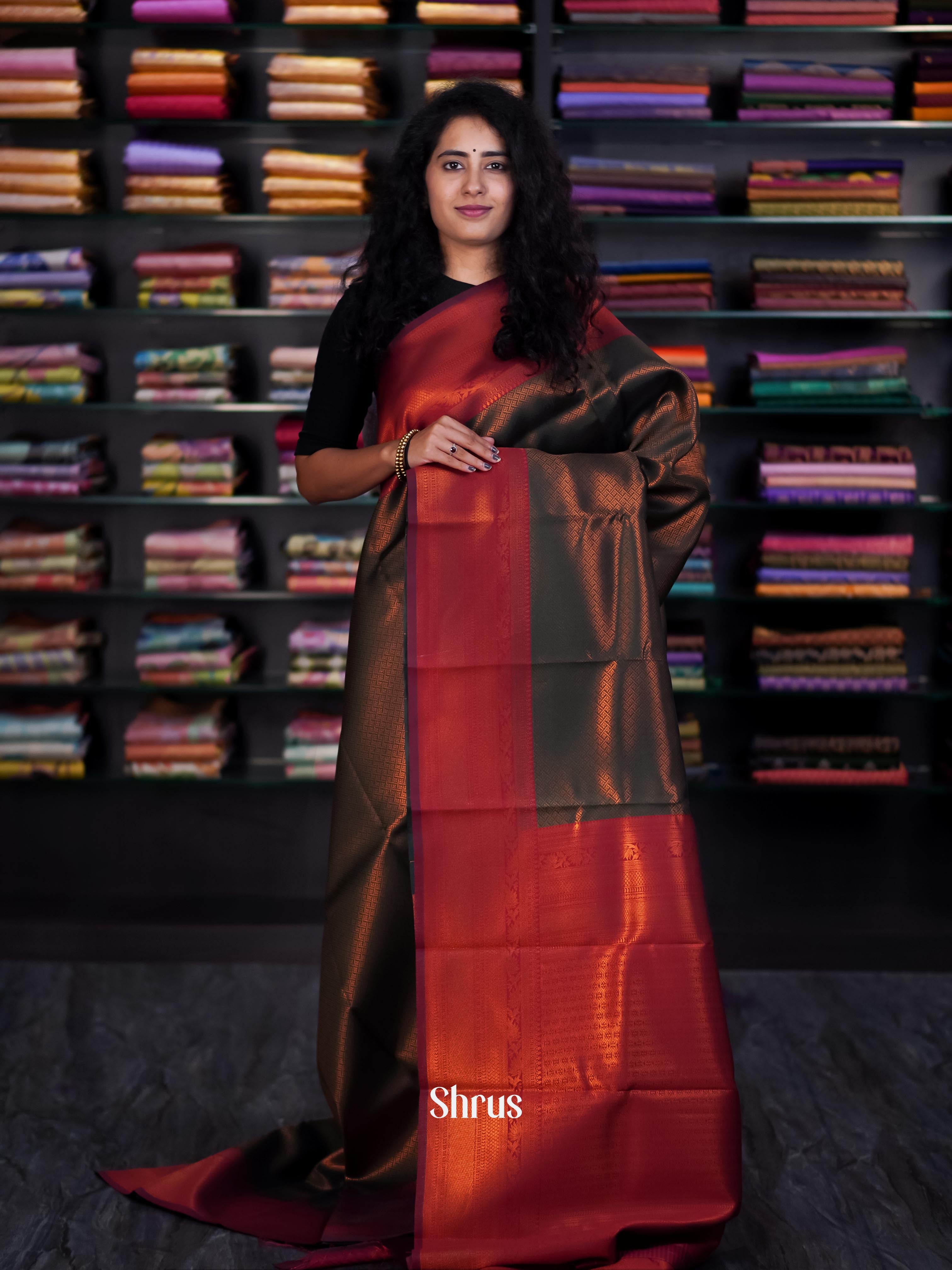 Green & Maroon- Semi Arani Silk Saree - Shop on Shrus.com