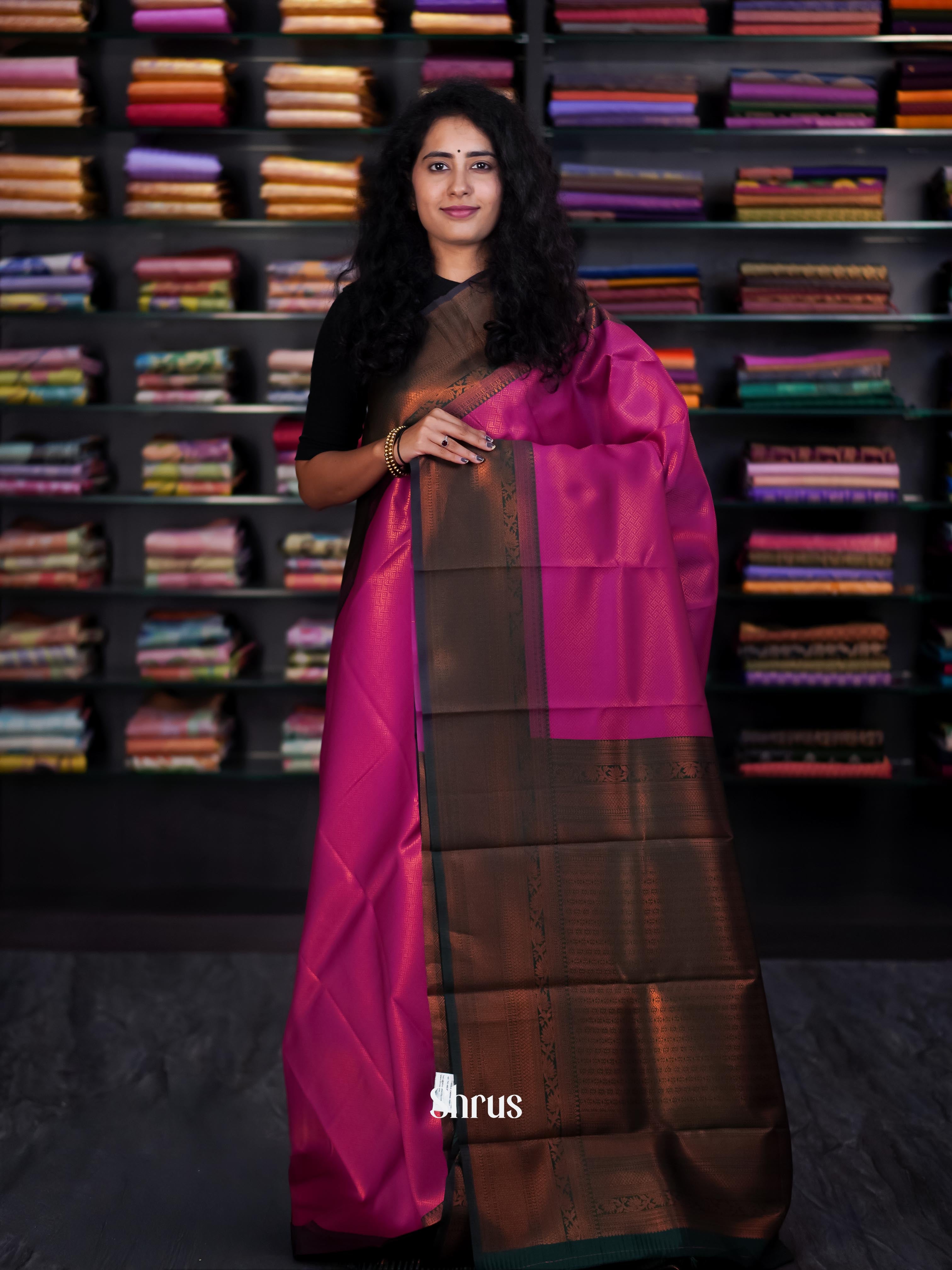 Pink & Green- Semi Arani Silk Saree - Shop on Shrus.com