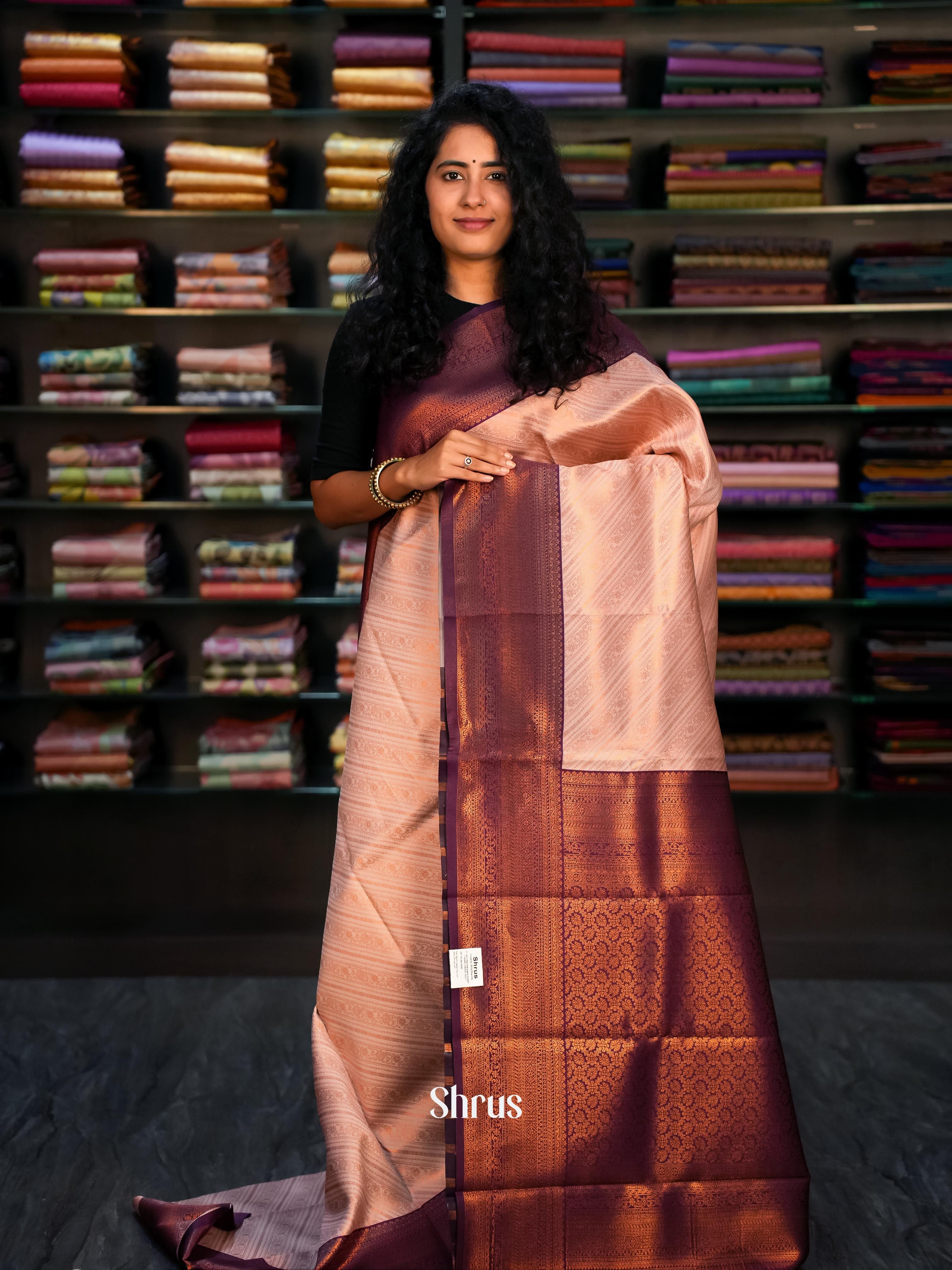Dusty Pink & Purple- Semi Arani Silk Saree - Shop on Shrus.com