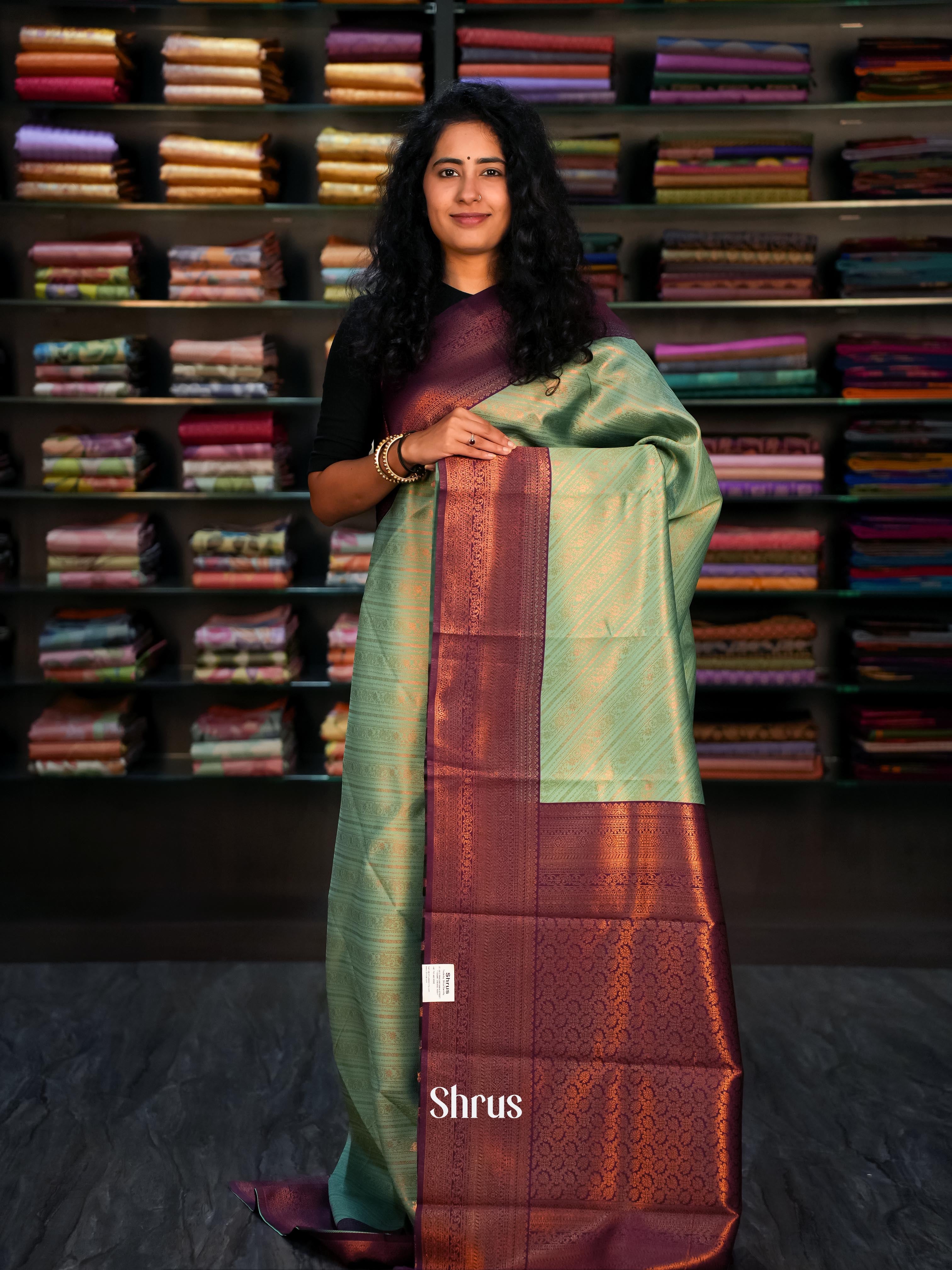 Green & Purple - Semi Arani Silk Saree - Shop on Shrus.com