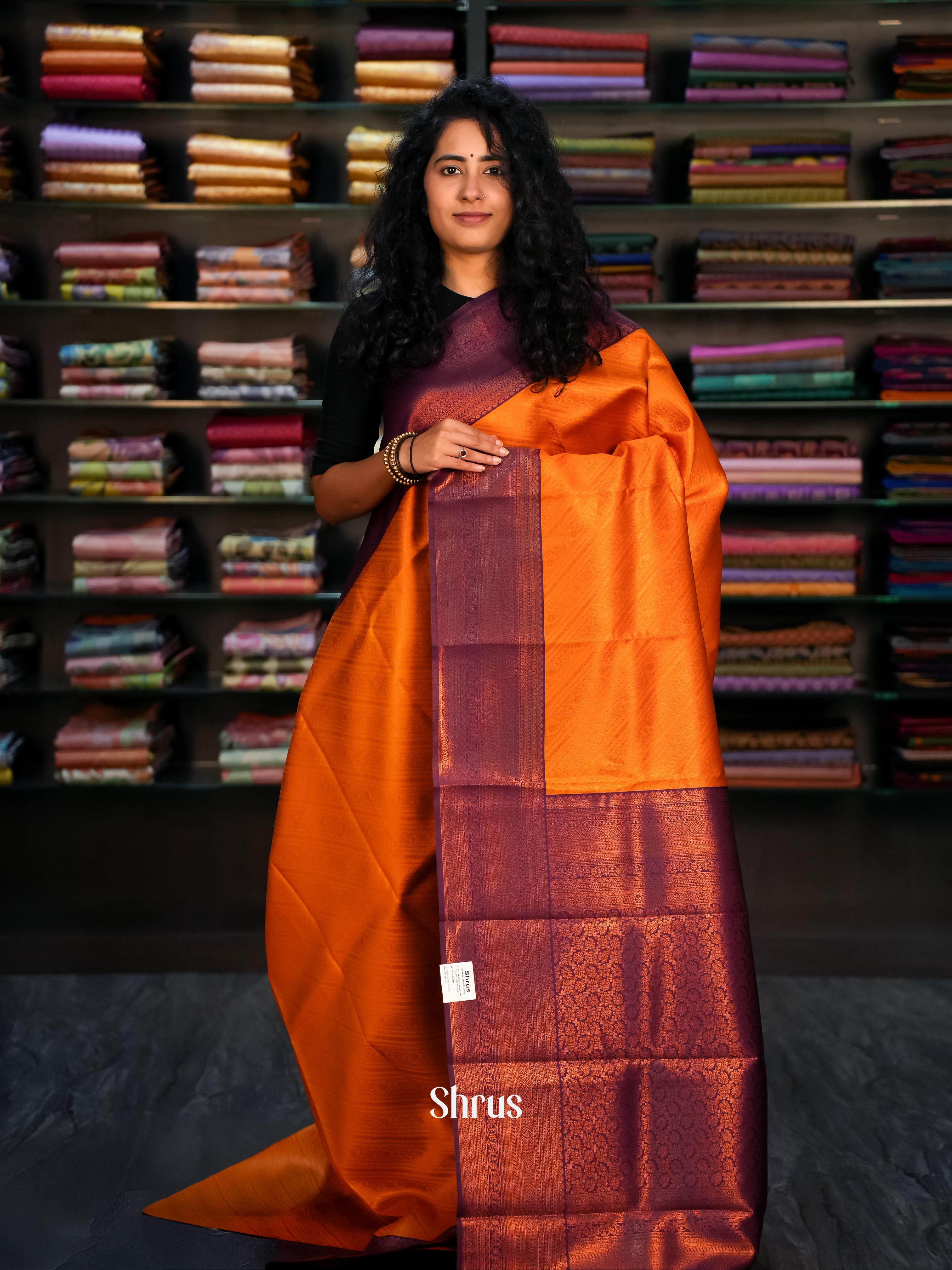 Orange & Purple - Semi Arani Silk Saree - Shop on Shrus.com