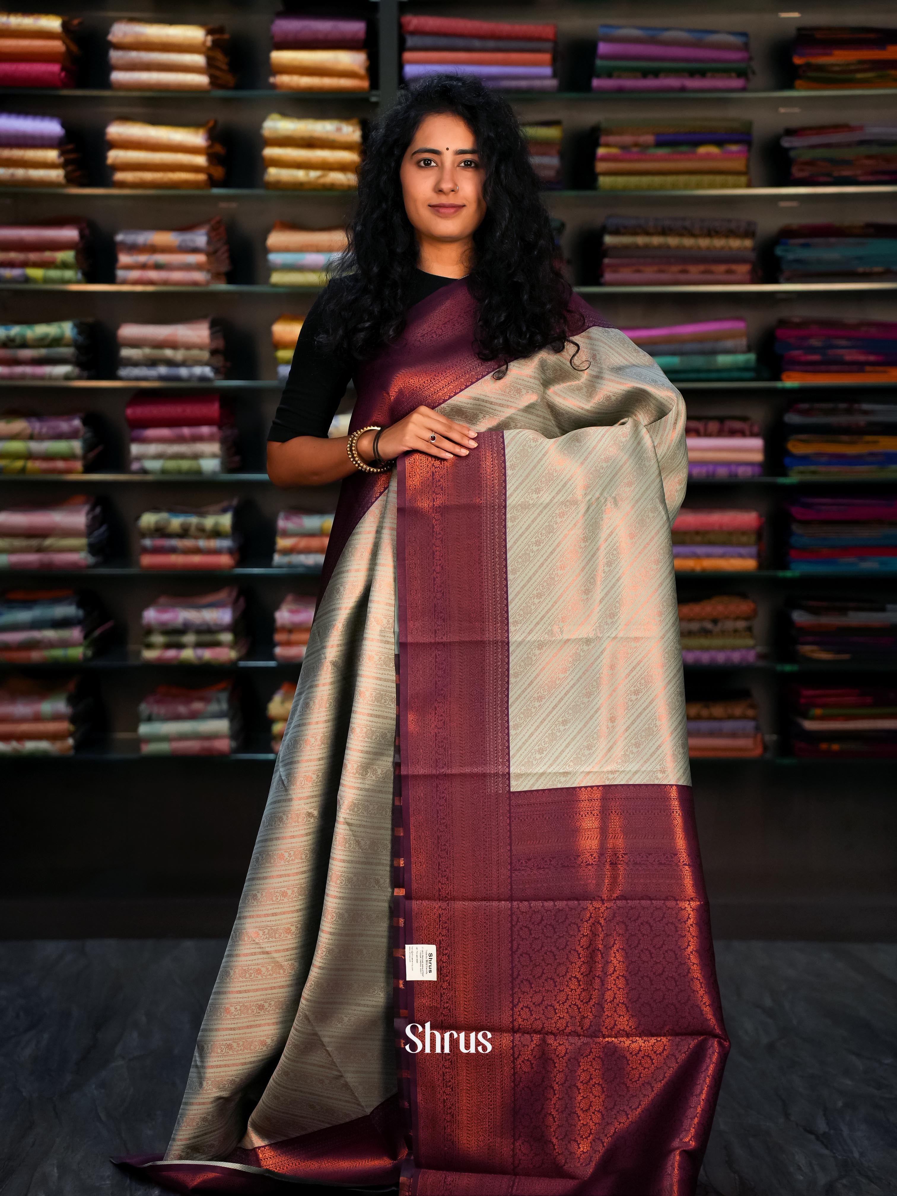 Grey & Purple - Semi Arani Silk Saree - Shop on Shrus.com